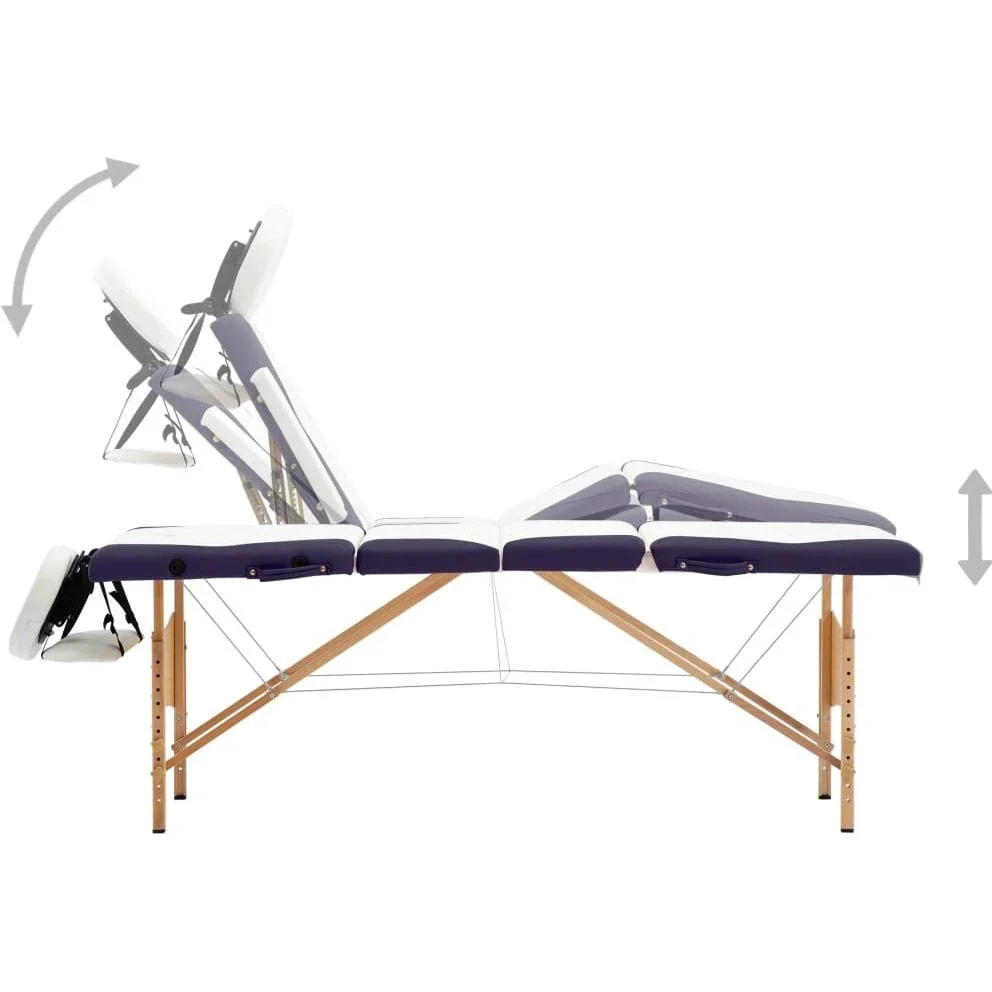 Klappbarer Massagetisch 4 Zonen Holz weiß und lila - 0