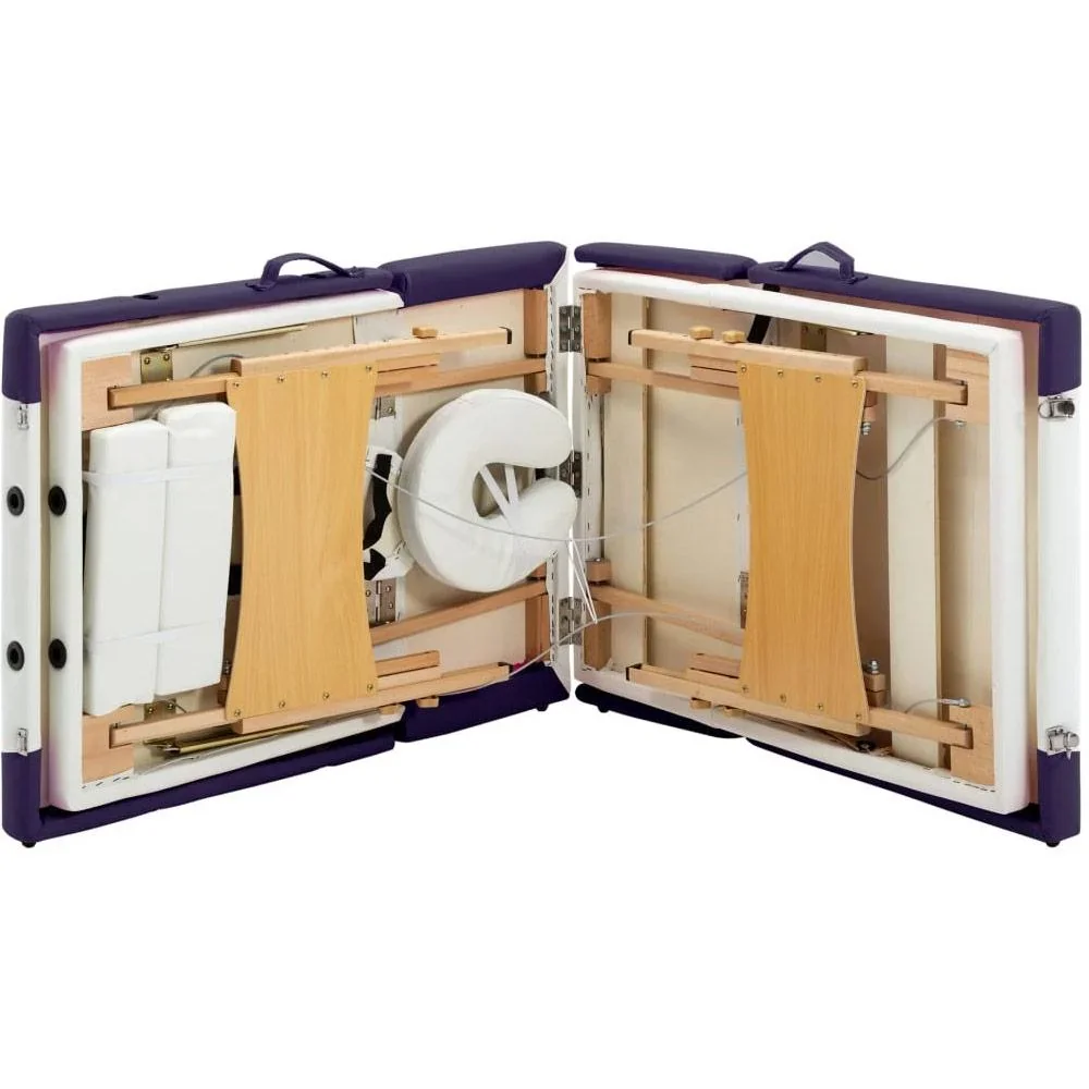 Klappbarer Massagetisch 4 Zonen Holz weiß und lila - 1