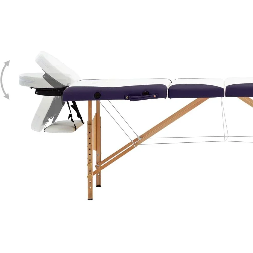 Klappbarer Massagetisch 4 Zonen Holz weiß und lila - 3