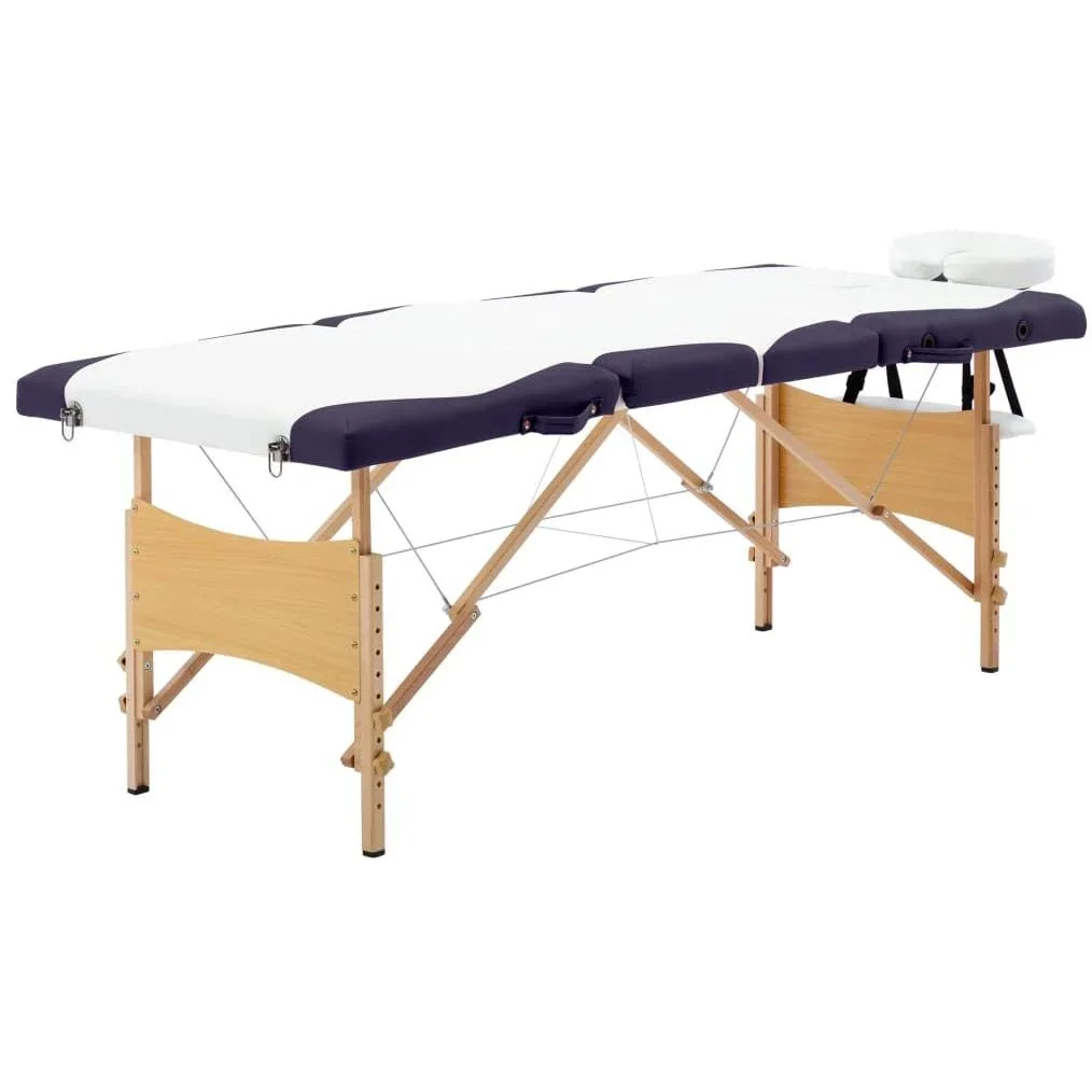 Klappbarer Massagetisch 4 Zonen Holz weiß und lila - 5