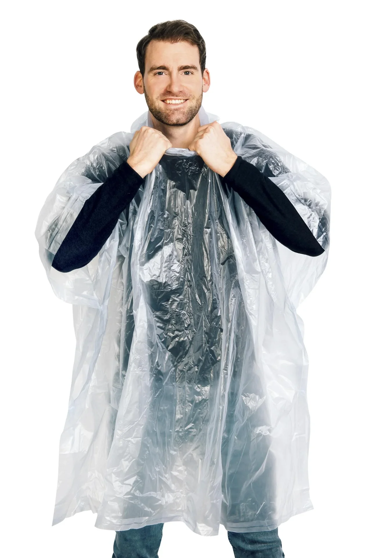 Regenponcho in Einheitsgröße, wasserfest, mit Druckknöpfen, Farbe transparent - 4