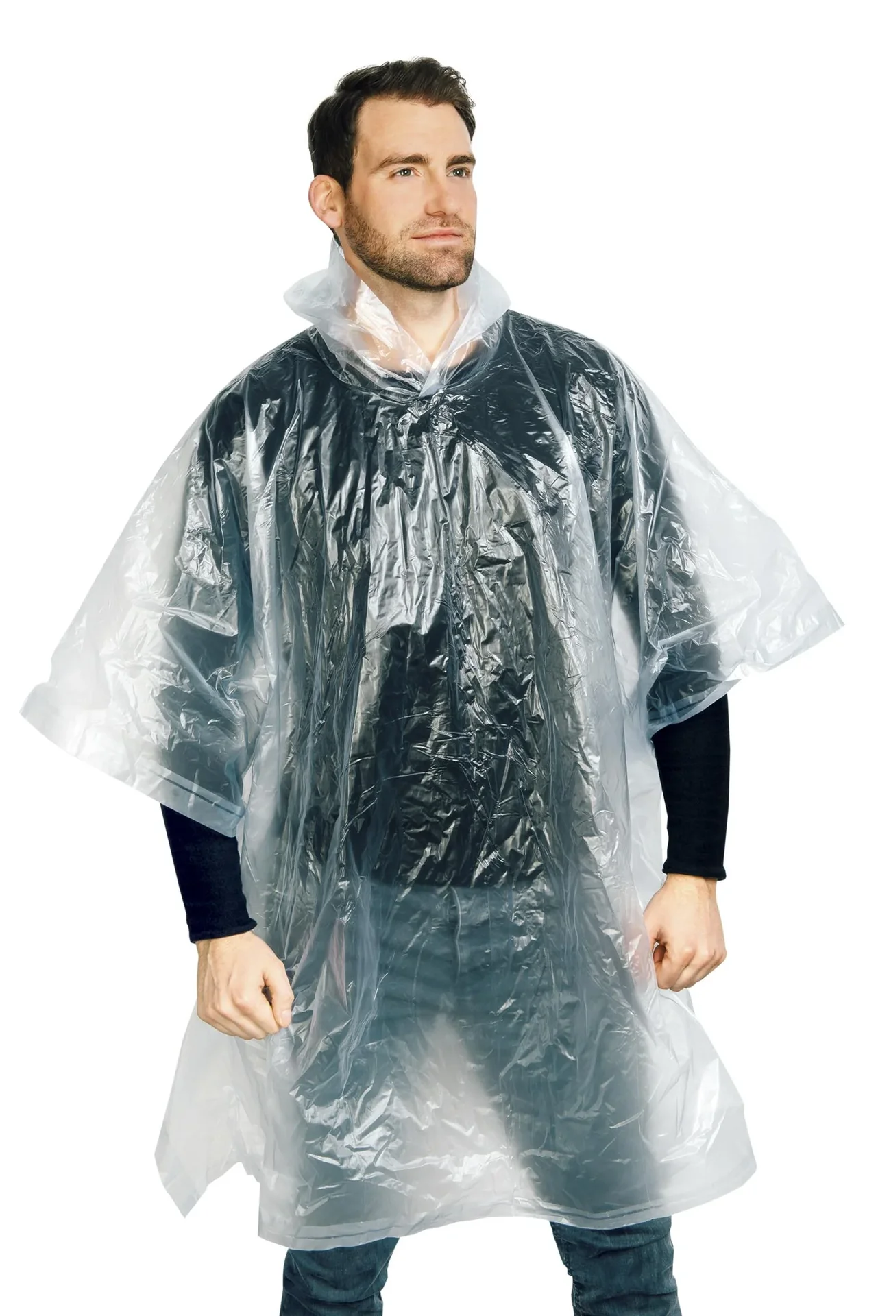 Regenponcho in Einheitsgröße, wasserfest, mit Druckknöpfen, Farbe transparent - 9