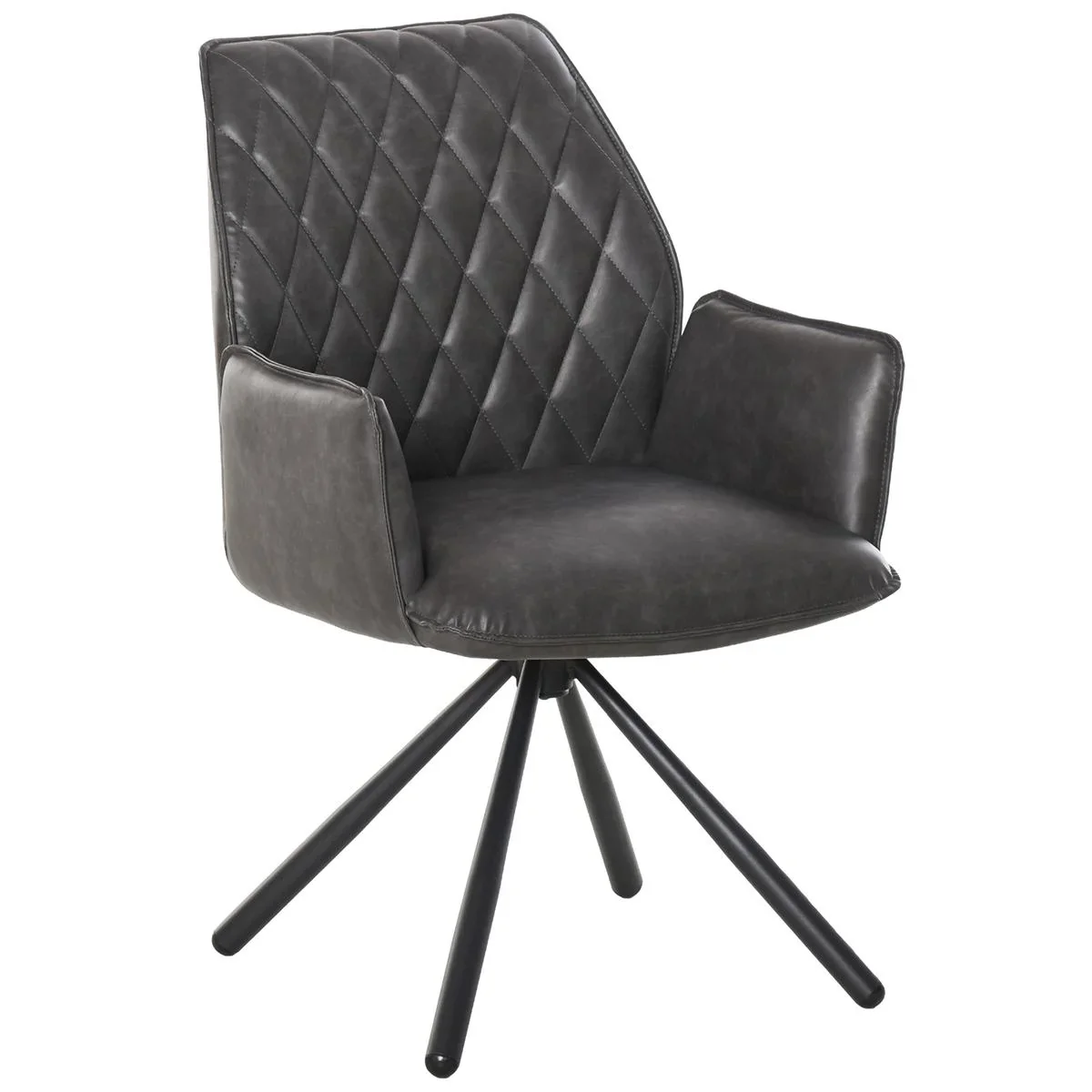 Esszimmerstuhl Polsterstuhl Wohnzimmerstuhl Sessel 360° drehbar Küchenstuhl Armlehnstuhl mit Rückenlehne Kunstleder Stah - 0