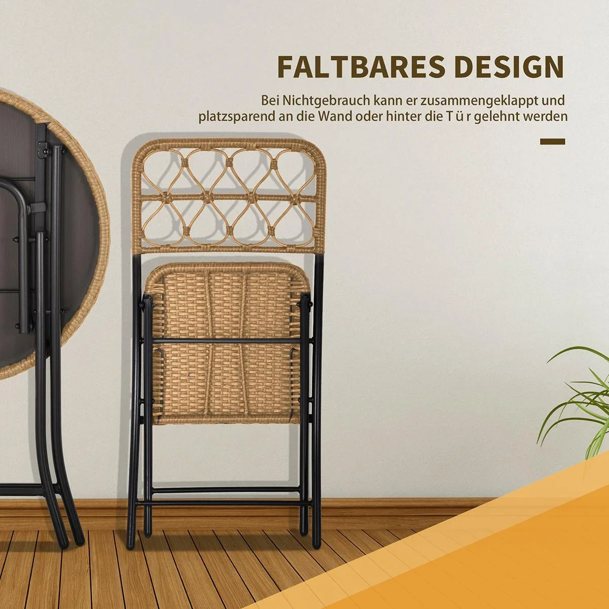 3 tlg. Polyrattan Sitzgruppe Bistroset Balkonset Garnitur 2 Stühlen + Tisch Klappbar Garten Natur - 3