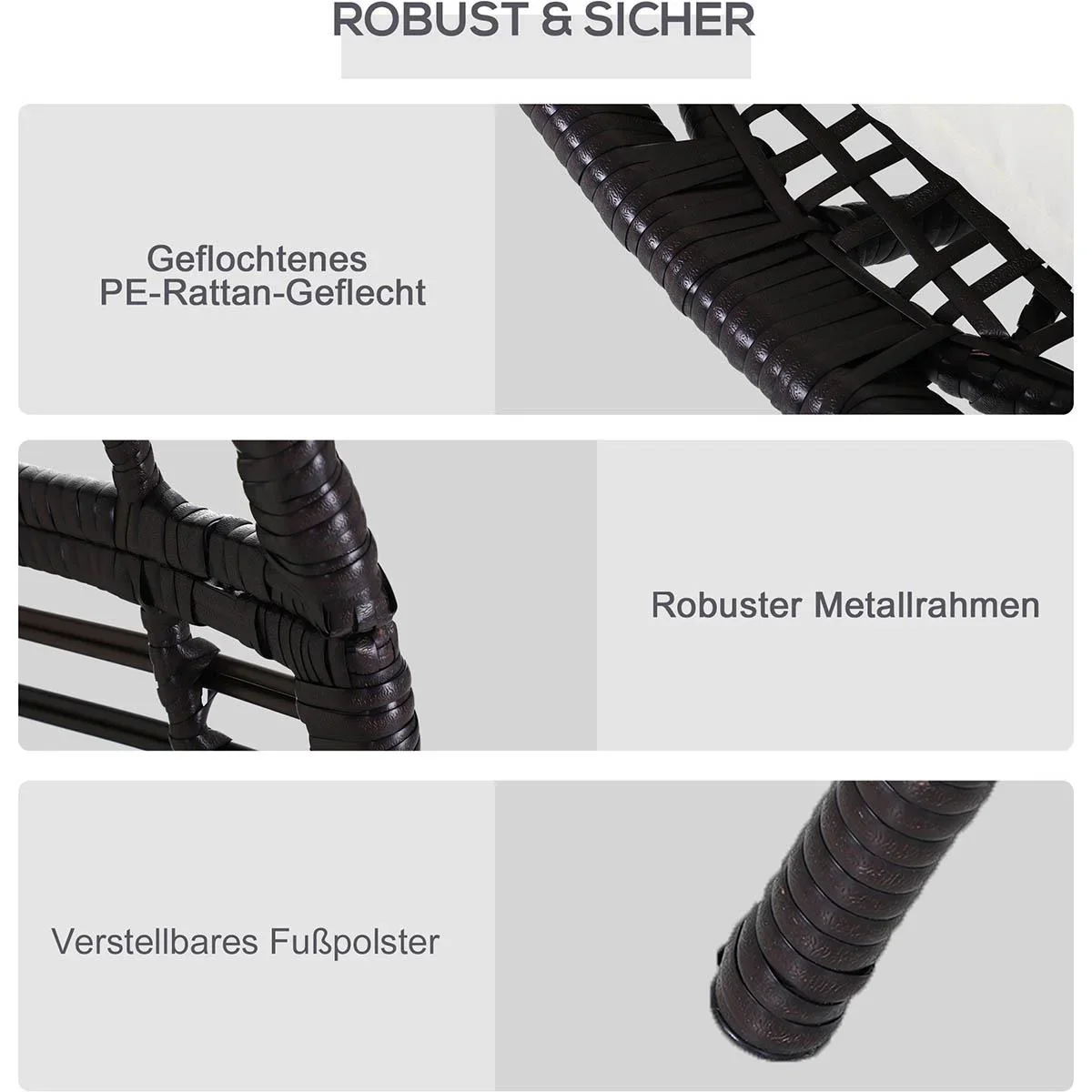 Rattansessel in Tropfenform, Gartensessel mit Sitzkissen, Erhöhter Rattanstuhl, Stahl, Braun, 101 x 89 x 156 cm - 0