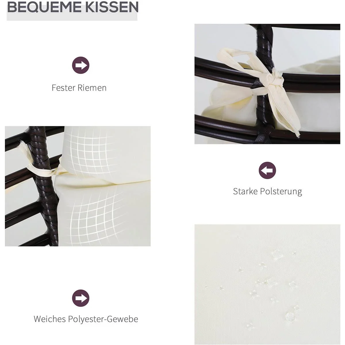 Rattansessel in Tropfenform, Gartensessel mit Sitzkissen, Erhöhter Rattanstuhl, Stahl, Braun, 101 x 89 x 156 cm - 1