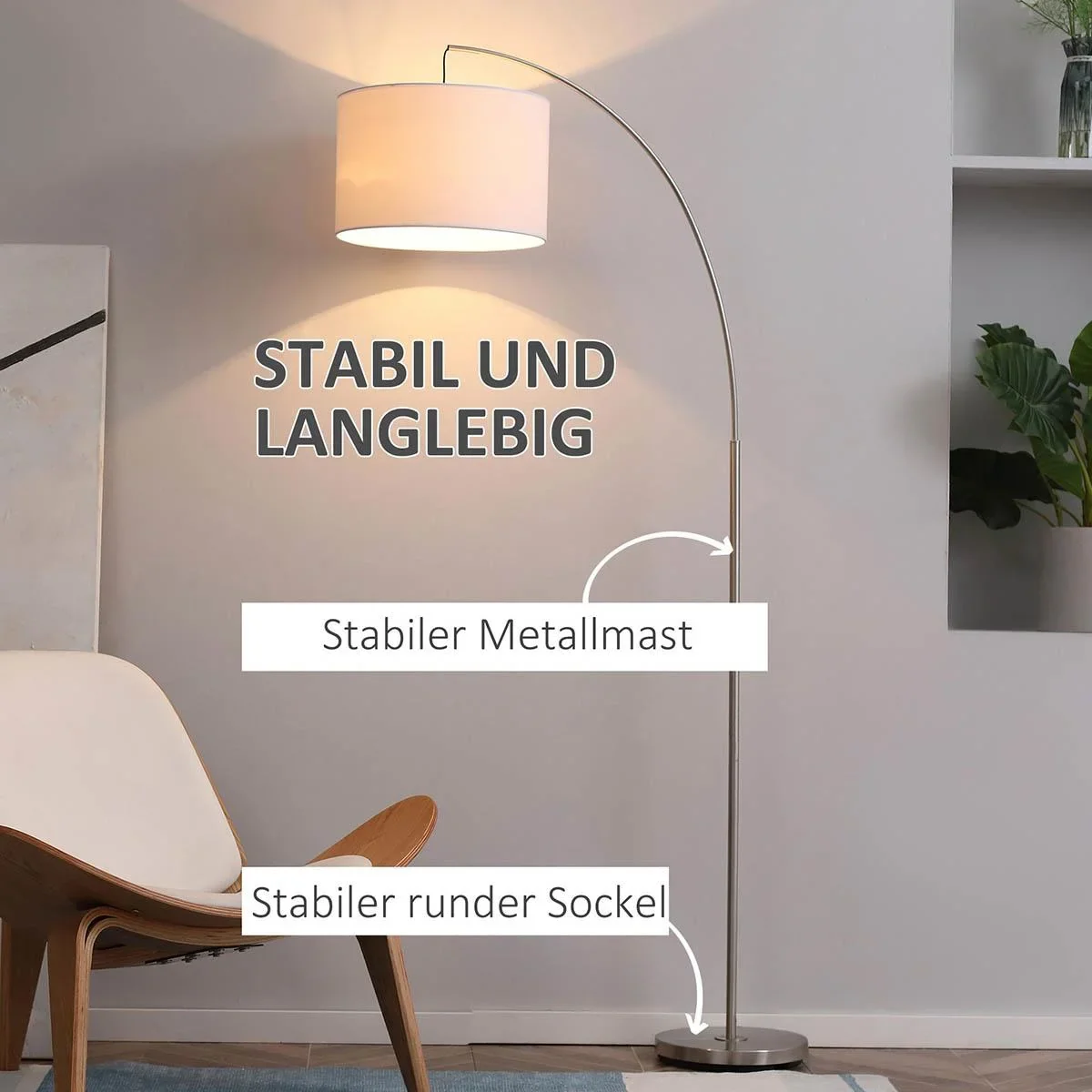 Bogenlampe Stehlampe Wohnzimmer Stehleuchte 40W moderne Bogenleuchte mit E27 Fassung Schirm für Schlafzimmer Büro elegan - 0