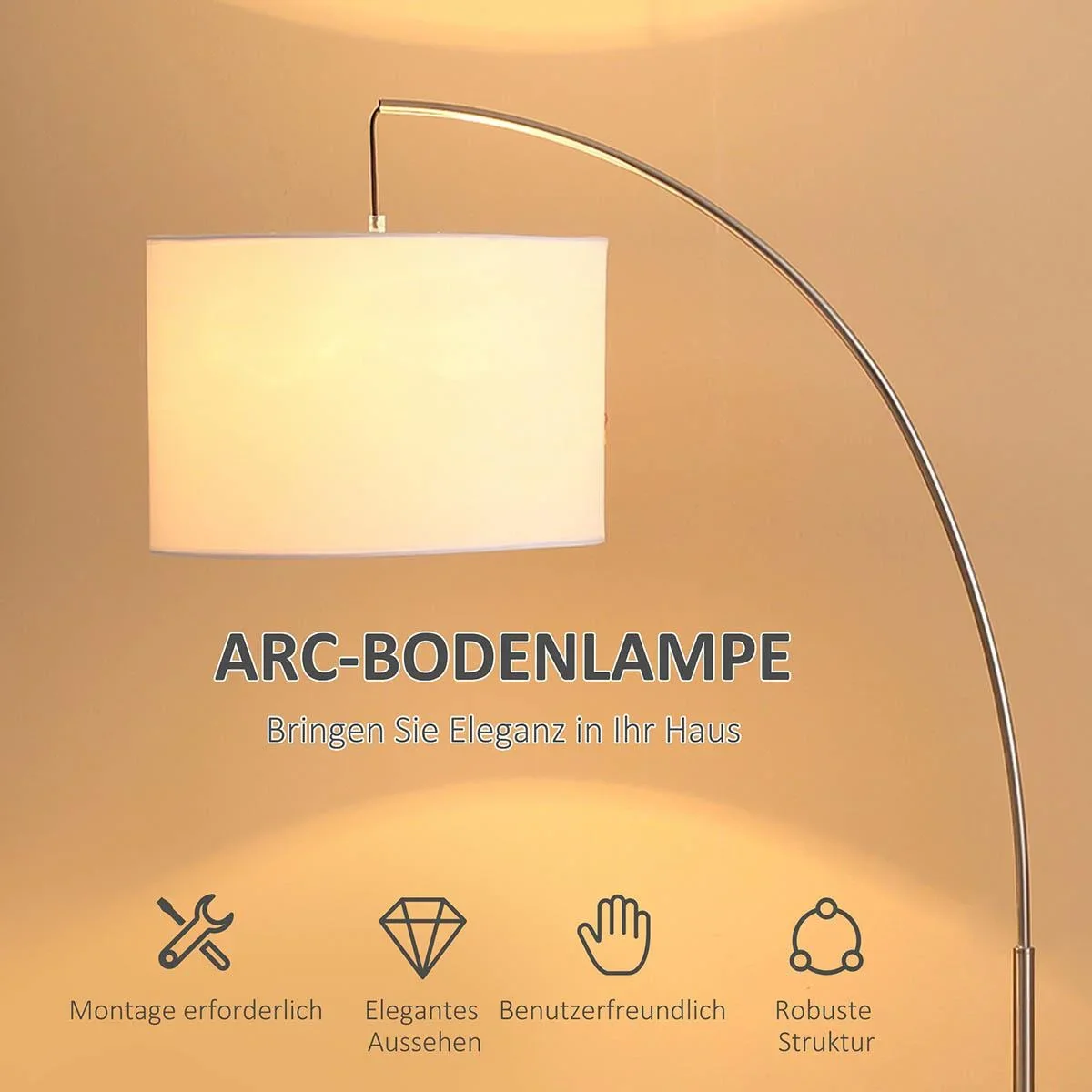 Bogenlampe Stehlampe Wohnzimmer Stehleuchte 40W moderne Bogenleuchte mit E27 Fassung Schirm für Schlafzimmer Büro elegan - 1