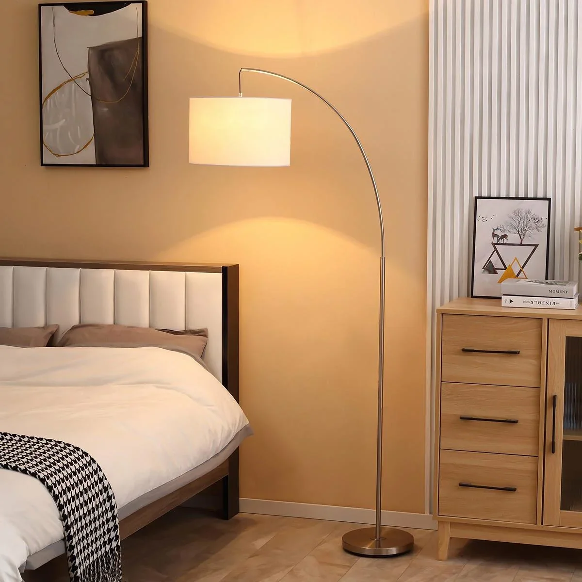 Bogenlampe Stehlampe Wohnzimmer Stehleuchte 40W moderne Bogenleuchte mit E27 Fassung Schirm für Schlafzimmer Büro elegan - 2