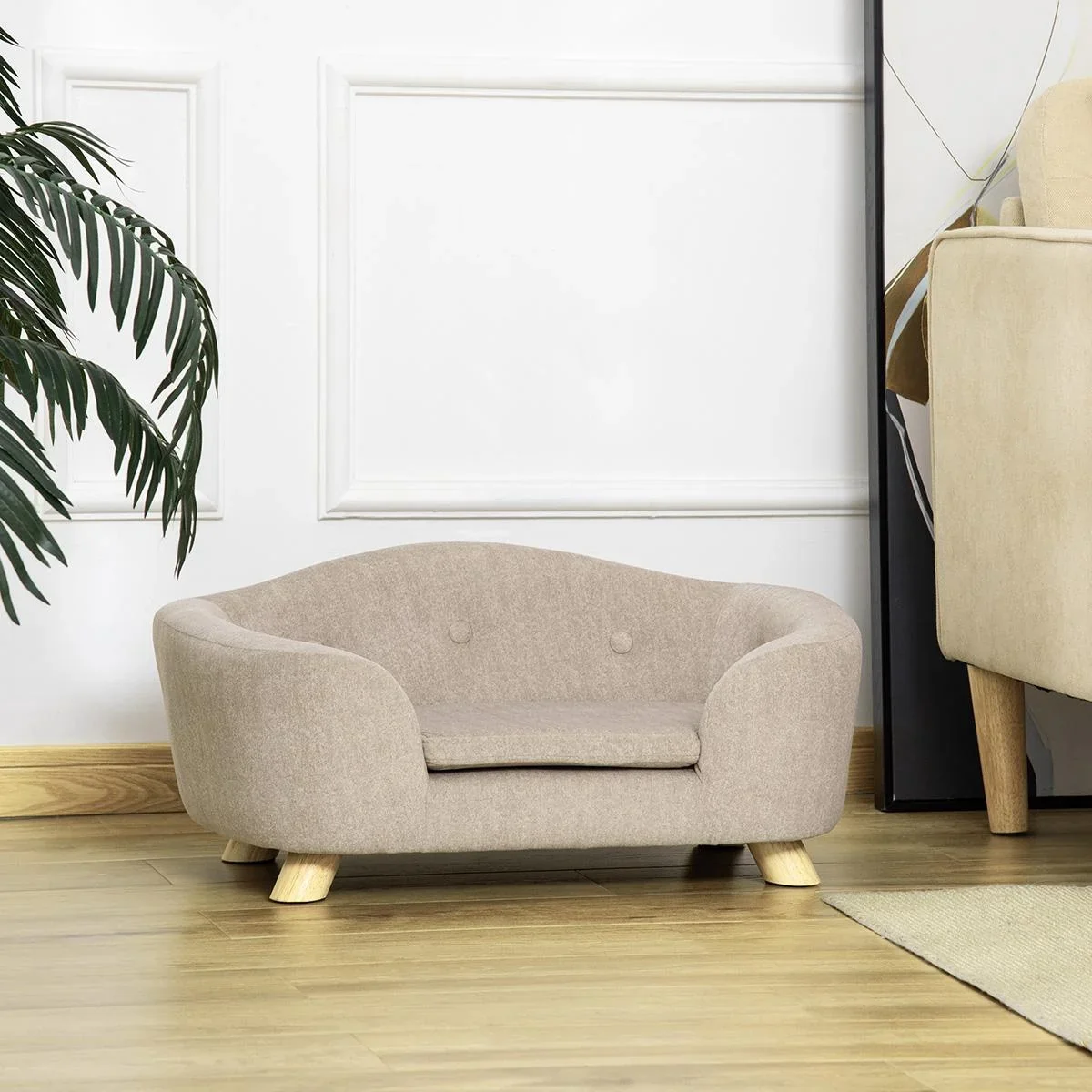 Haustiersofa Hundematte Hundebett Hundesofa Hundecouch Katzen Sofa mit Kissen Rückentasche Plüsch Schaumstoff Kiefernhol - 0