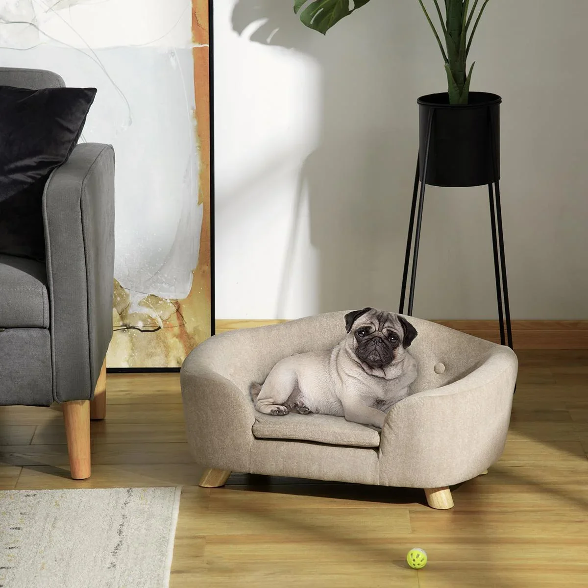 Haustiersofa Hundematte Hundebett Hundesofa Hundecouch Katzen Sofa mit Kissen Rückentasche Plüsch Schaumstoff Kiefernhol - 2