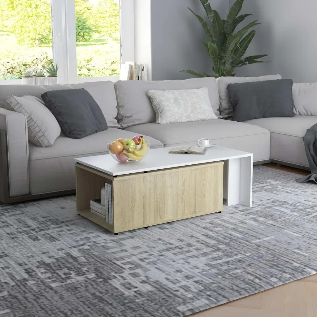 Couchtisch 150x50x35 cm Spanplatte weiß und Sonoma-Eiche - 2