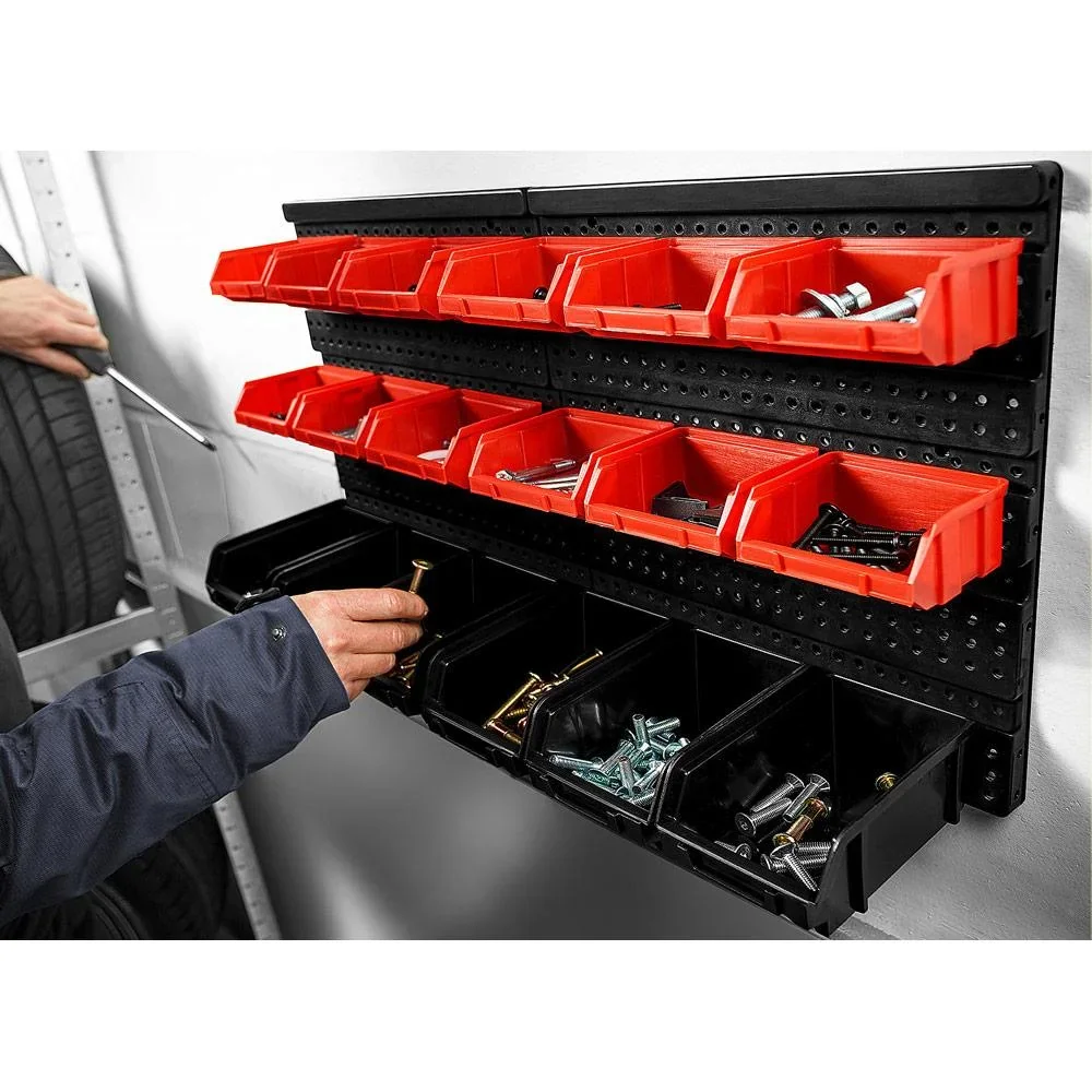 6x Werkzeug-Wandstapelboxen 32 Stück - 2 Wandplatten 32x38x2 cm - 8