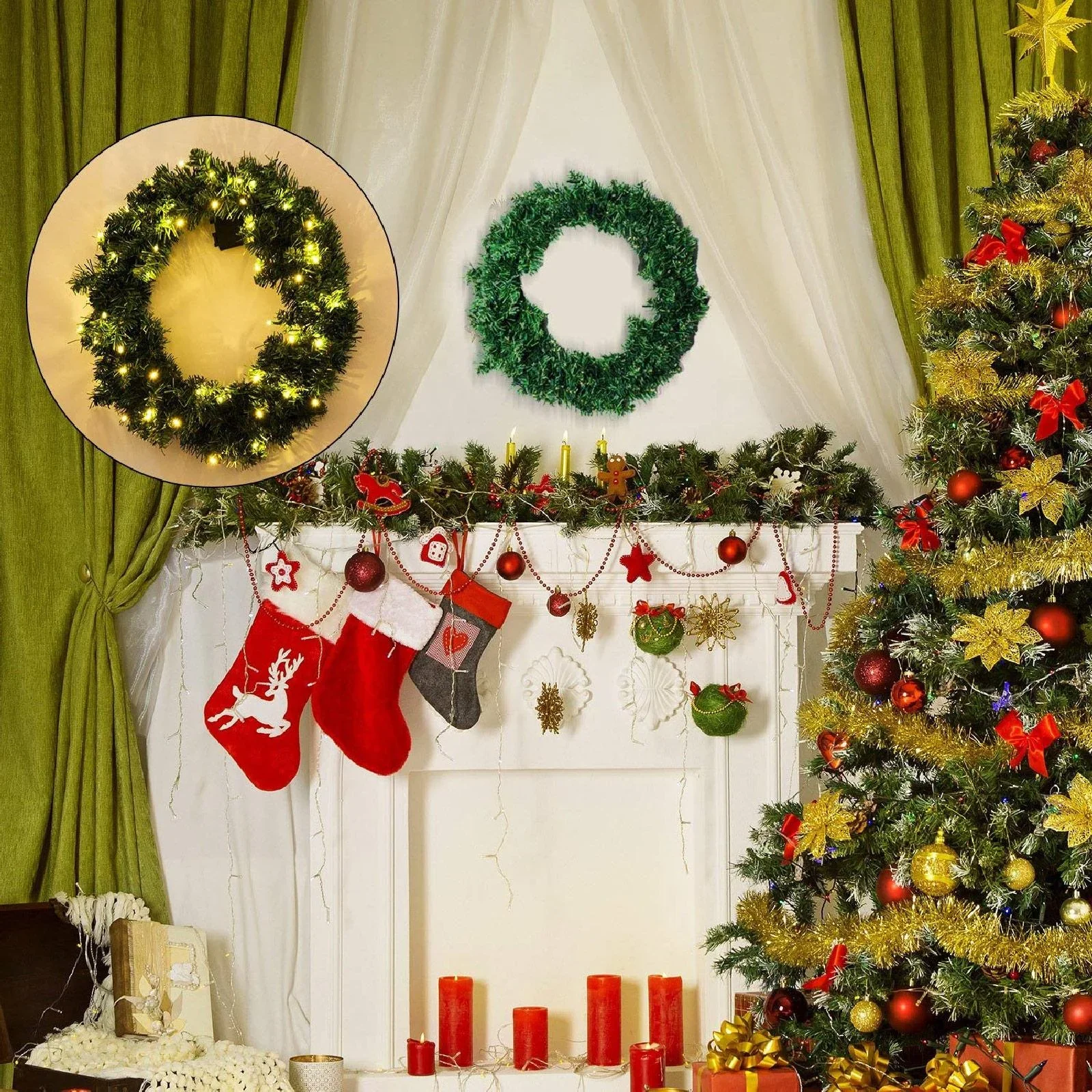 Tannenkranz Türkranz Weihnachtskranz mit LED 55cm Grün - 1