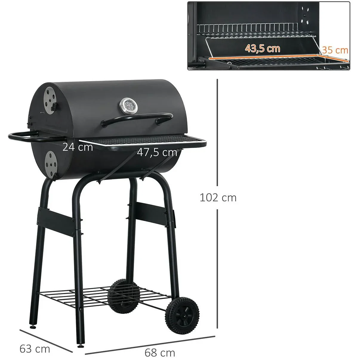 BBQ-Holzkohle - mit Deckel - Metall - Schwarz - 1