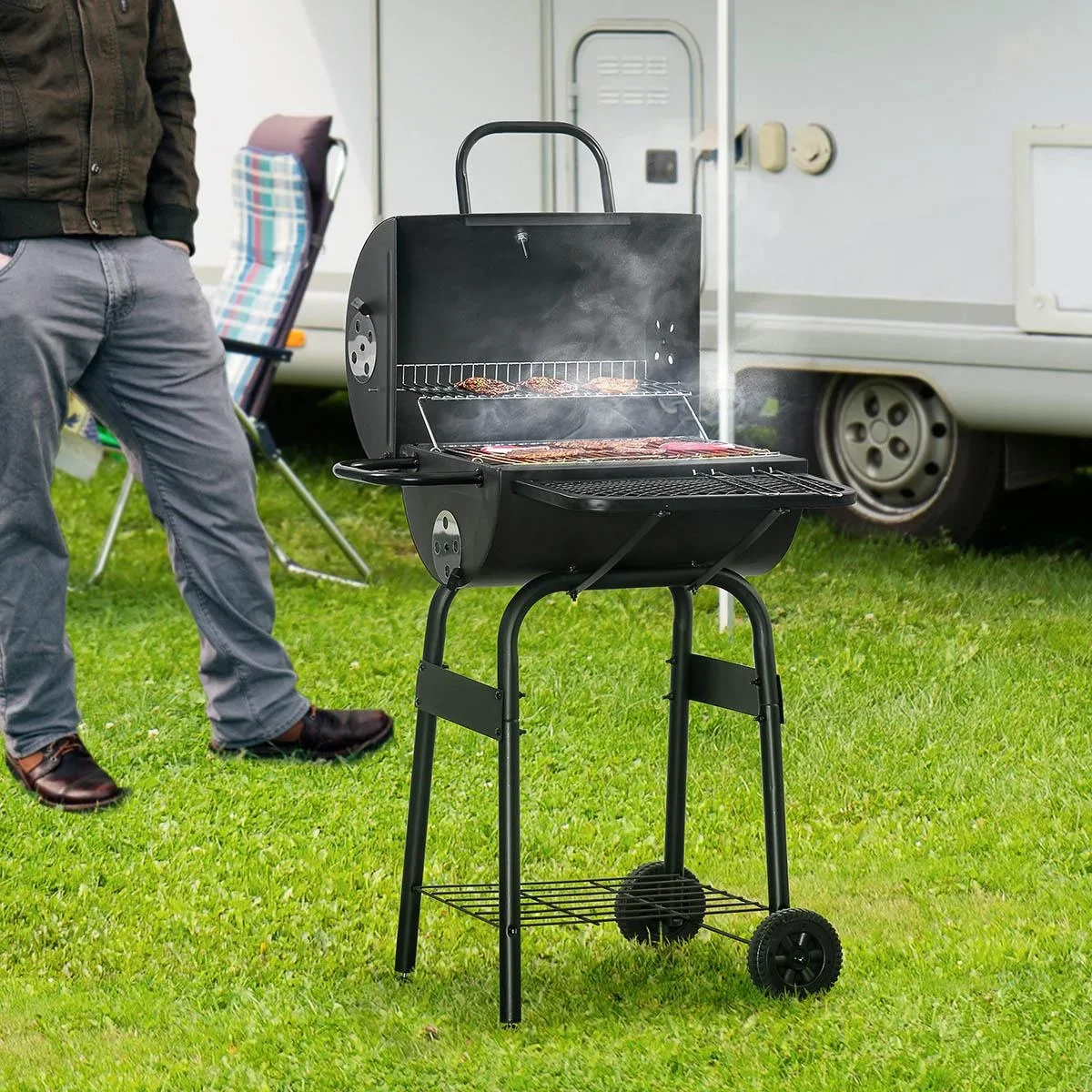 BBQ-Holzkohle - mit Deckel - Metall - Schwarz - 2