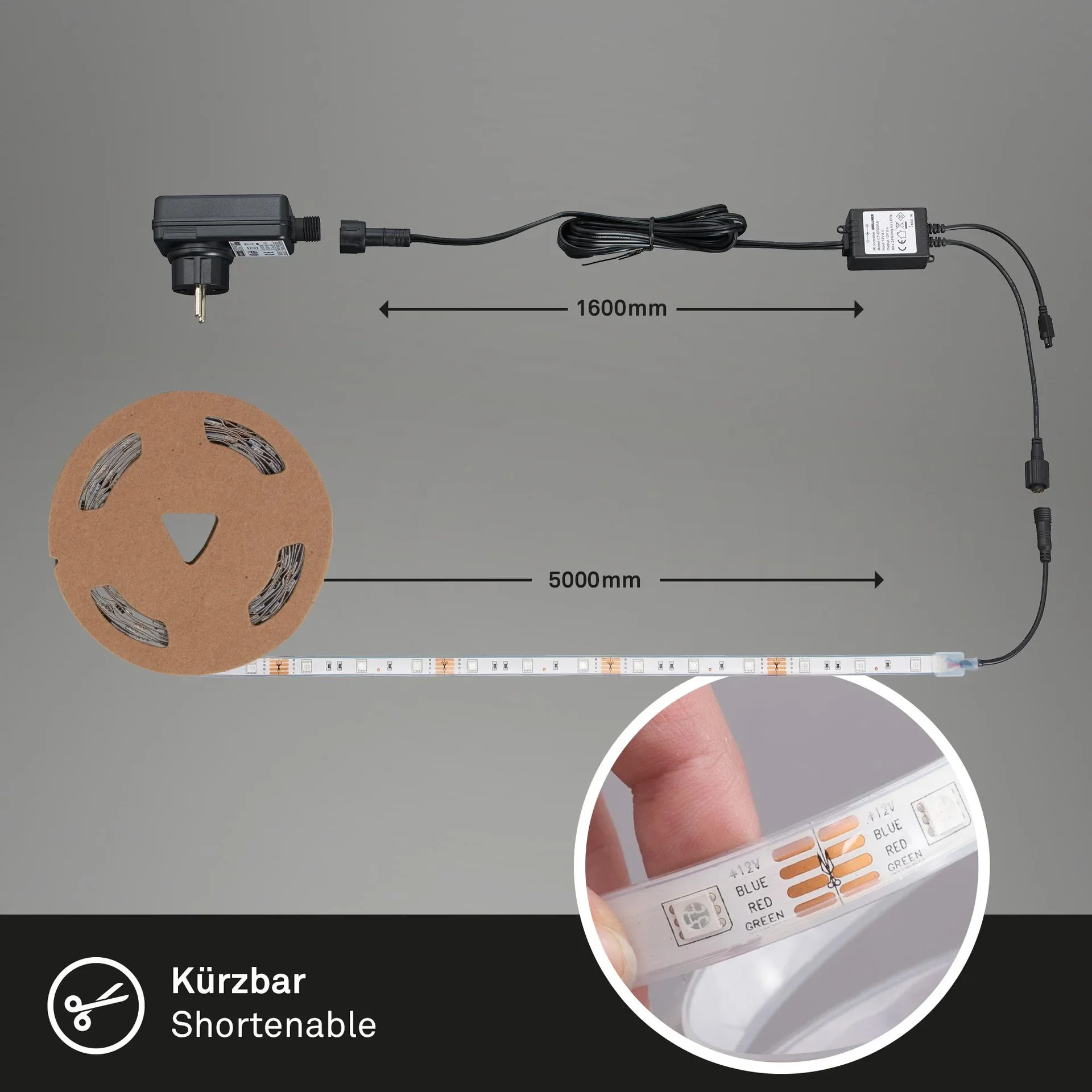 RGB-LED Flexband für den Außenbereich, 5m, IP44,  150 RGB-LEDs, mit Fernbedienung, inklusive Befestigungsset - 1