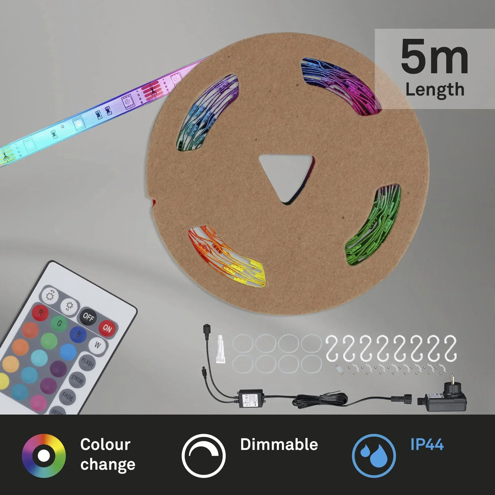 RGB-LED Flexband für den Außenbereich, 5m, IP44,  150 RGB-LEDs, mit Fernbedienung, inklusive Befestigungsset - 8