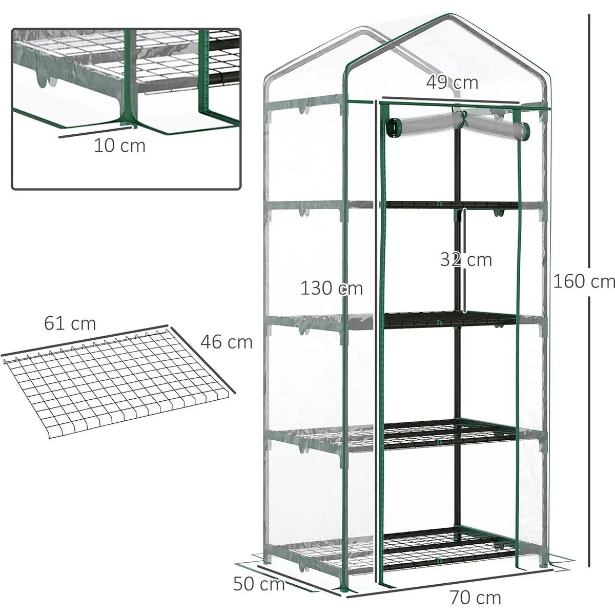 Folien Gewächshaus Treibhaus Tomatenhaus Pflanzenhaus Frühbeet 4 Regalfächer Transparent 70 x 50 x 160 cm - 2