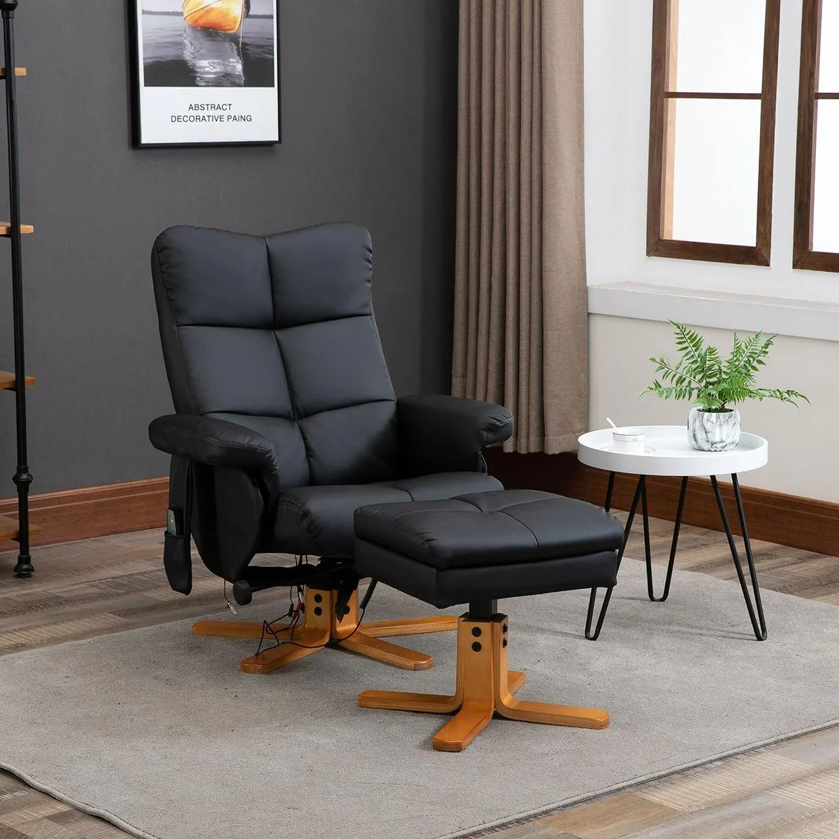 Massagesessel mit Fußhocker Relaxsessel Fernsehsessel TV Sessel 145°-Neigung Kunstleder Schwarz 80 x 86 x 99 cm - 2