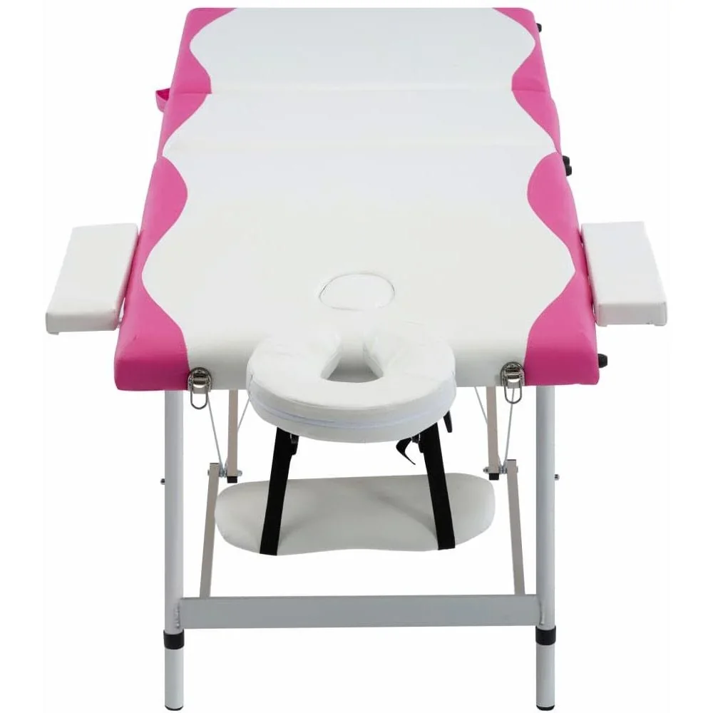 Klappbarer Massagetisch mit 3 Zonen Aluminium weiß und rosa - 1