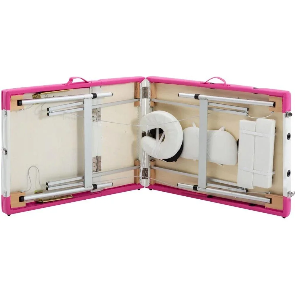 Klappbarer Massagetisch mit 3 Zonen Aluminium weiß und rosa - 2
