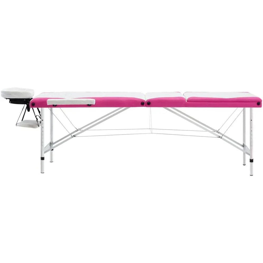 Klappbarer Massagetisch mit 3 Zonen Aluminium weiß und rosa - 6