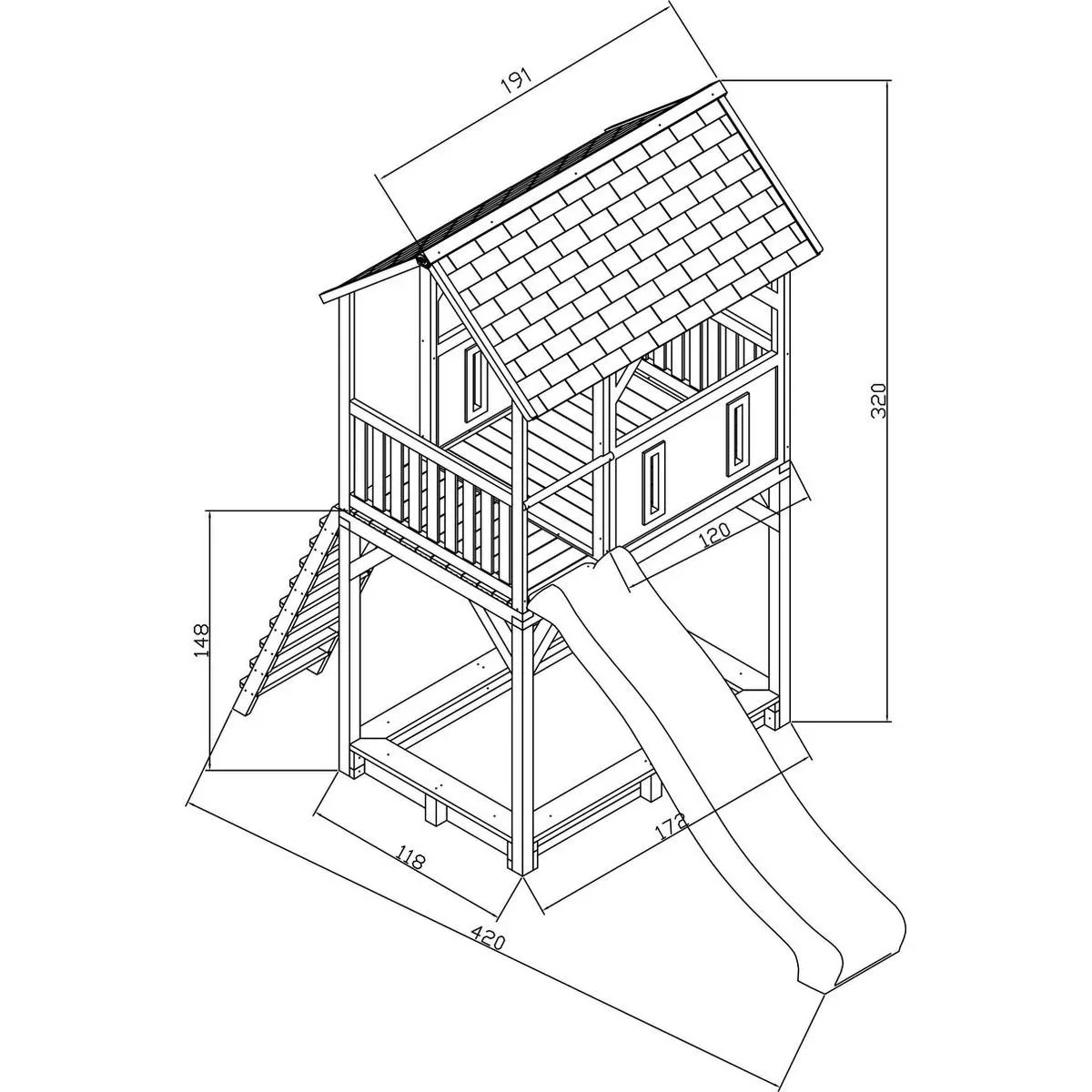 Dory Spielturm Braun/Weiß - Lindgrüne Rutsche - 0