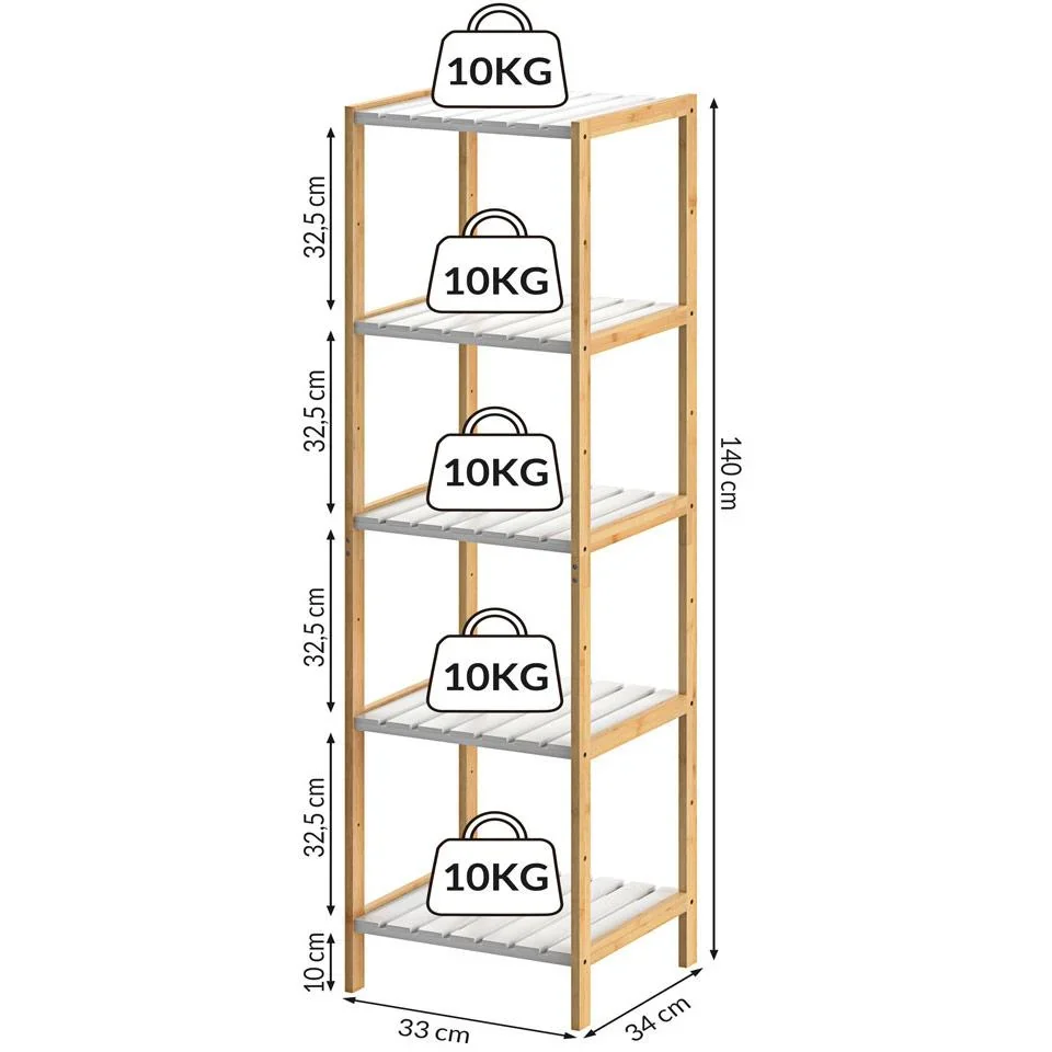 Schrank mit 5 Einlegeböden - Bambus weiß - 140x33x34 cm - 0