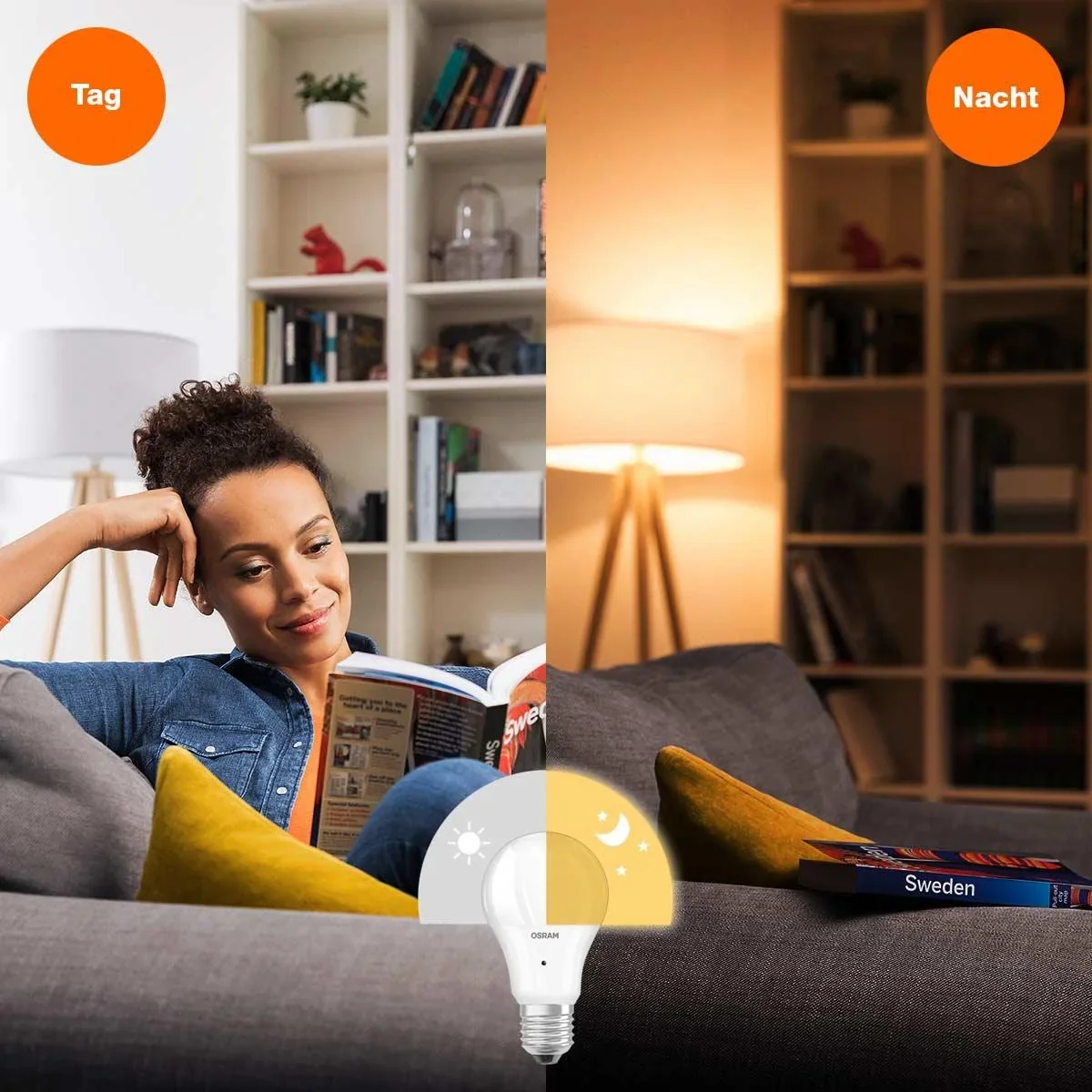 LED Lampe Star in Glühlampenform mit Tageslicht Sensor, 10 Watt, E27, warmweiß, matt - 3
