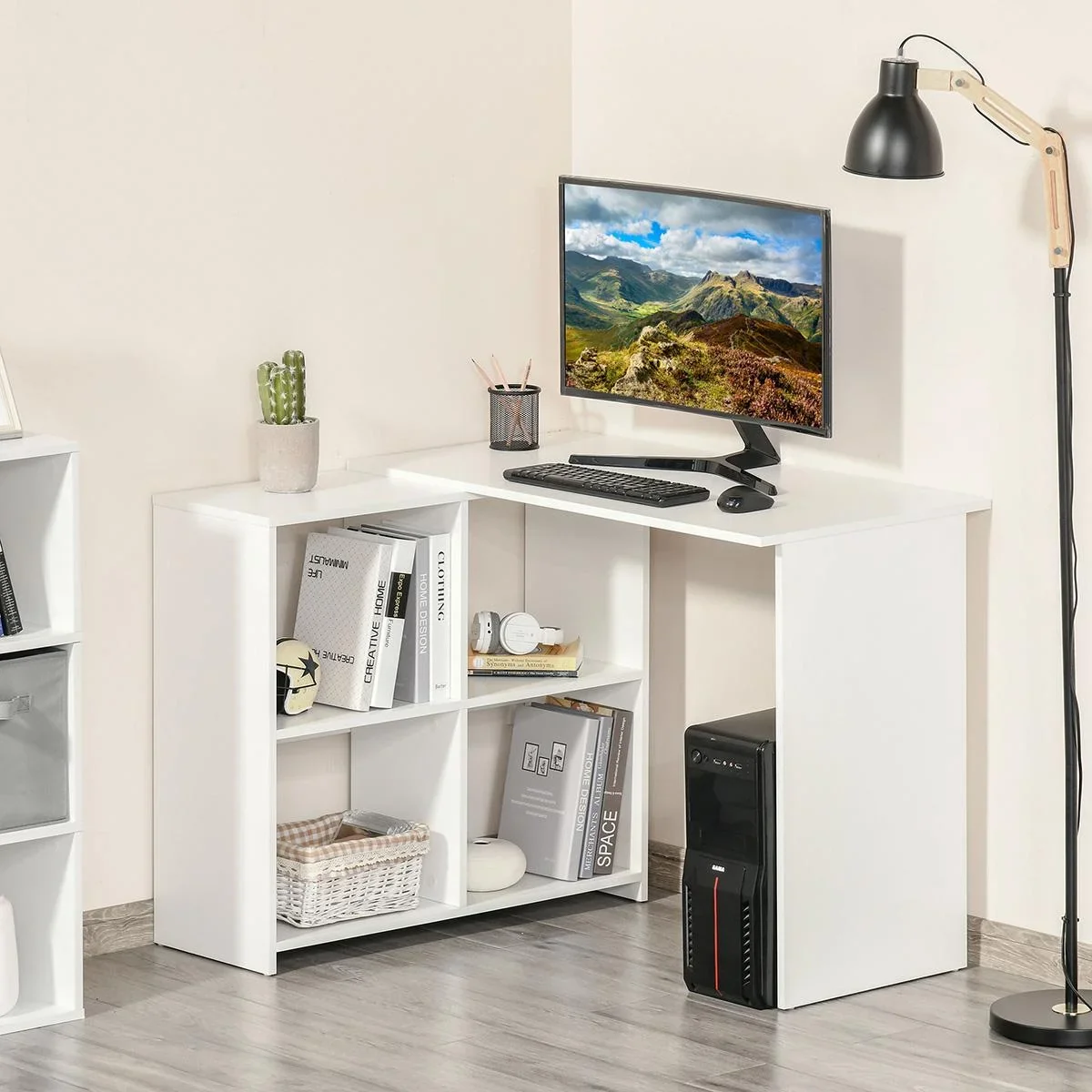 Eckschreibtisch Schreibtisch L-förmiger Schreibtisch Computertisch PC Laptop-Spieltisch Winkel Staufach Büro Weiß 100 x - 1