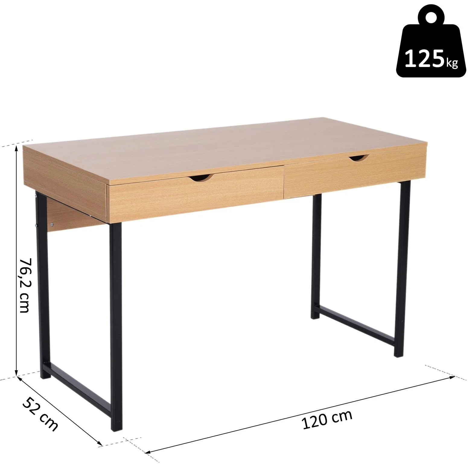 Schreibtisch PC-Tisch Computertisch mit 2 Schubladen Holz + Metall Natur 120 x 52 x 76,2 cm - 0