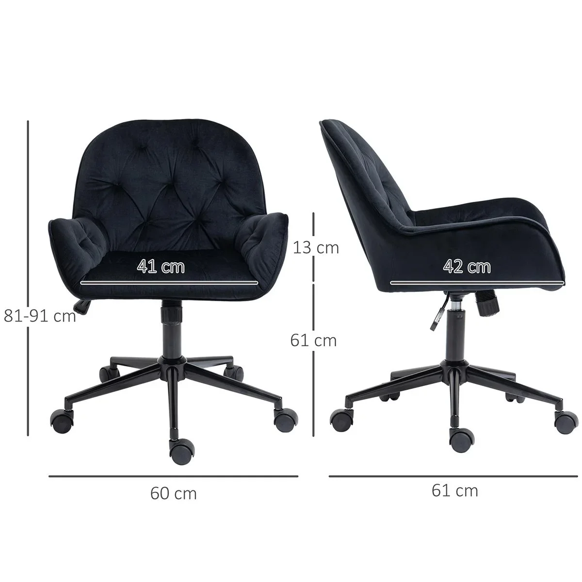 Bürostuhl höhenverstellbar samtartiges Polyester Schwarz 60 x 61 x 81-91 cm - 0