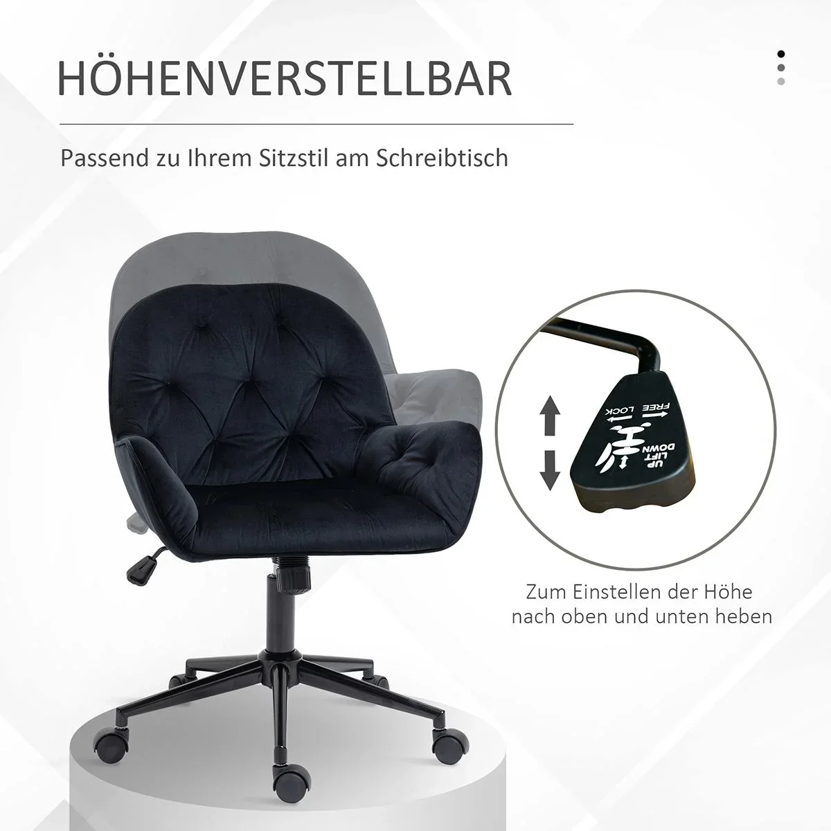 Bürostuhl höhenverstellbar samtartiges Polyester Schwarz 60 x 61 x 81-91 cm - 2