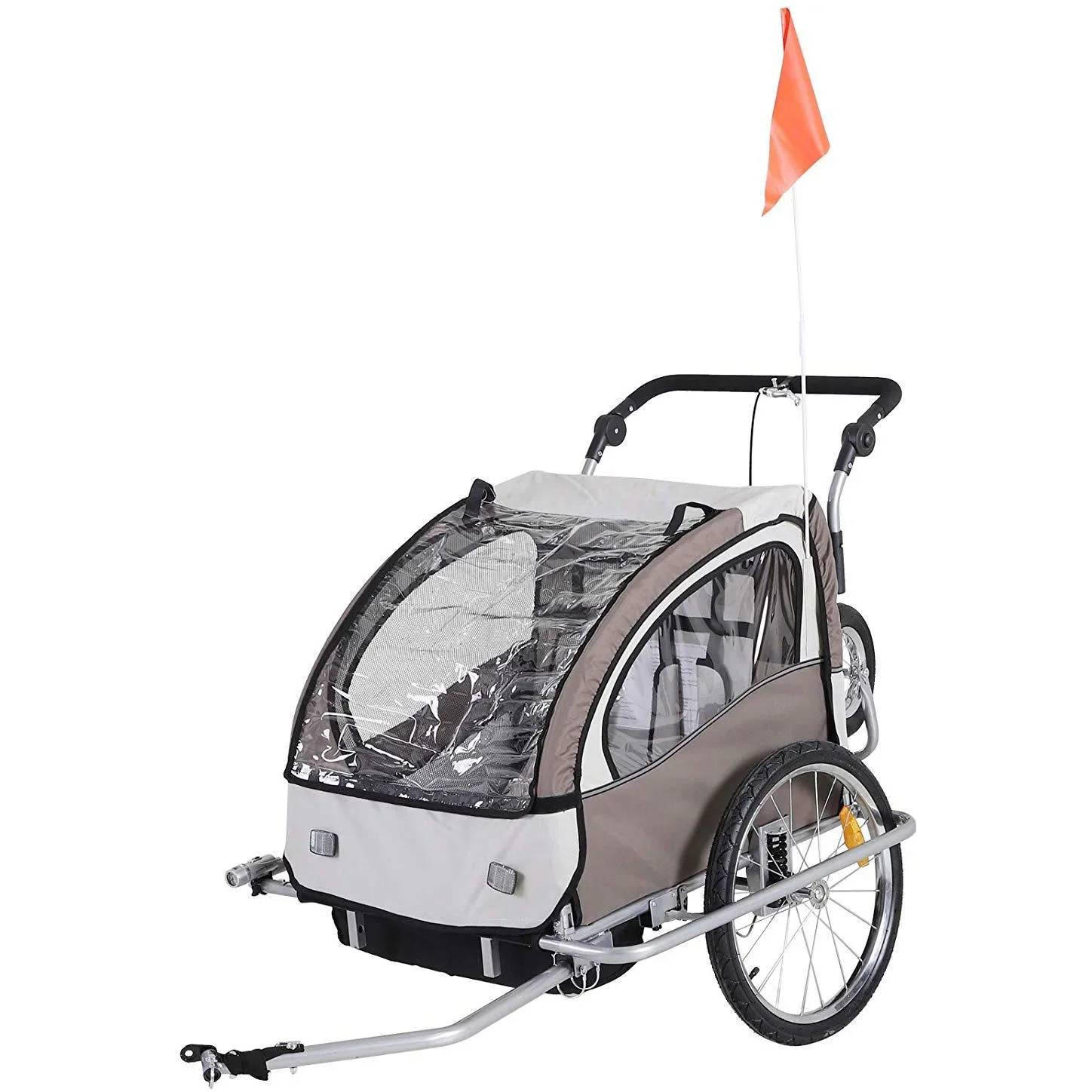 Kinderanhänger 2 in 1 Fahrradanhänger Jogger 360° kaffebraun-weiß - 0