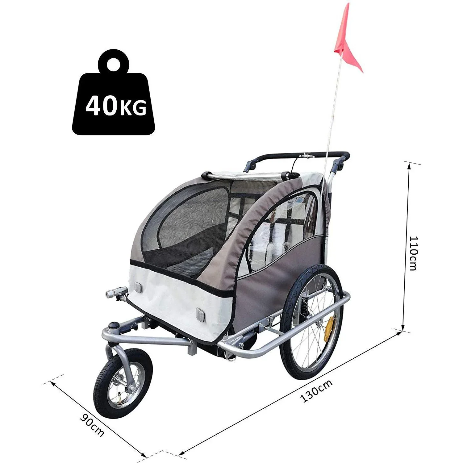 Kinderanhänger 2 in 1 Fahrradanhänger Jogger 360° kaffebraun-weiß - 2