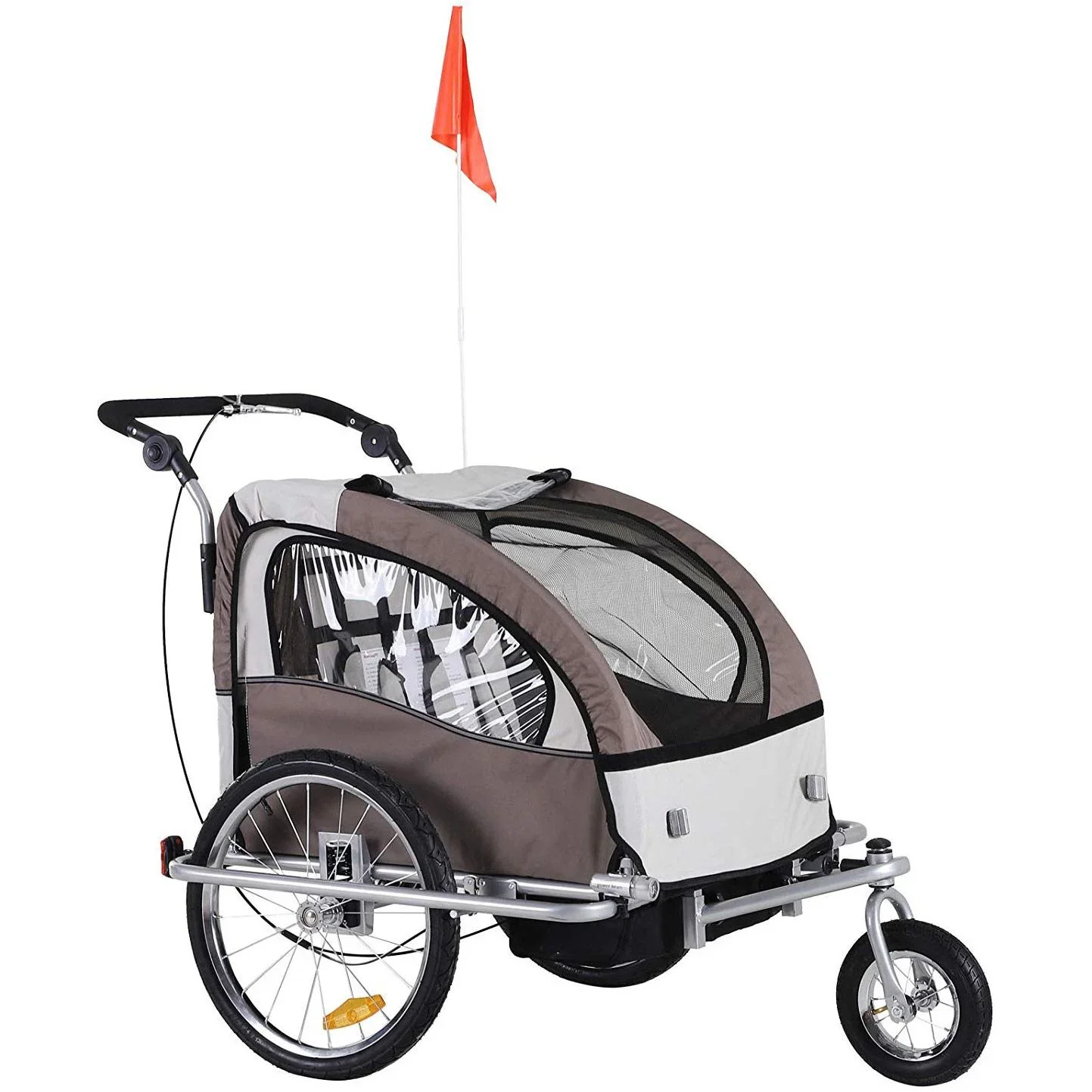 Kinderanhänger 2 in 1 Fahrradanhänger Jogger 360° kaffebraun-weiß - 3