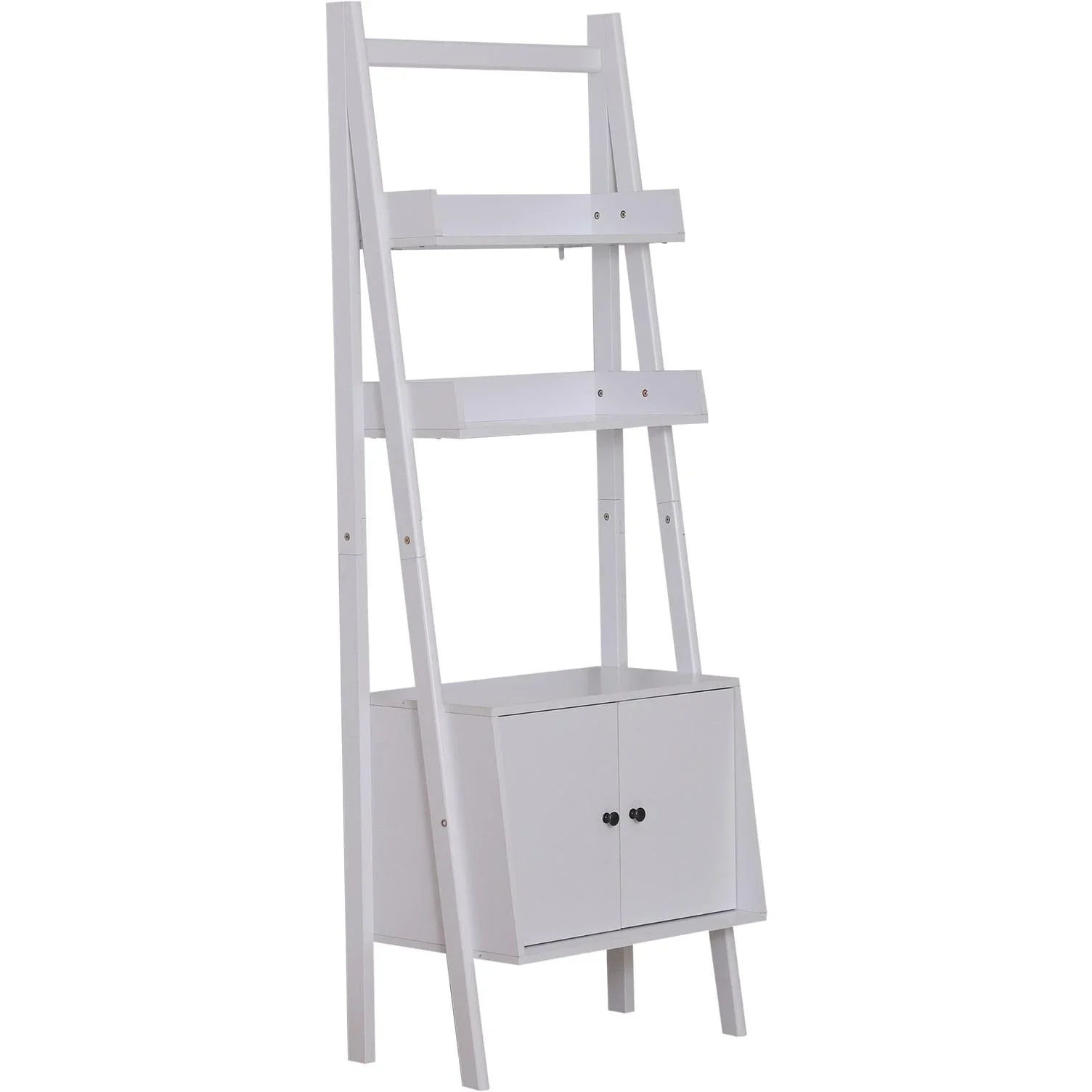 Standregal Stufenregal Bücherregal Leiterregal mit Schrank 3 x Fach 1 x Schrank Holz Weiß 65 x 40 x 180 cm - 1