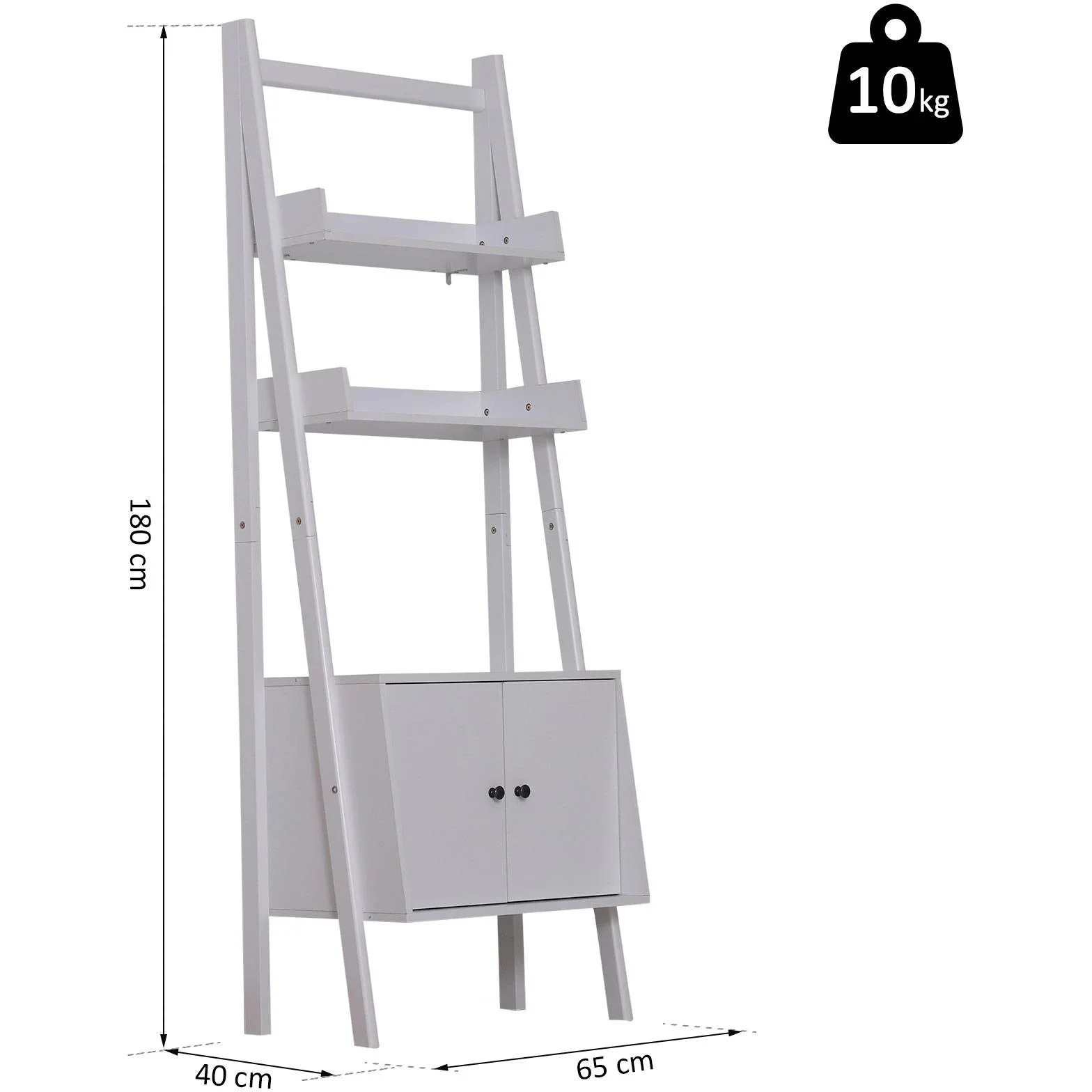 Standregal Stufenregal Bücherregal Leiterregal mit Schrank 3 x Fach 1 x Schrank Holz Weiß 65 x 40 x 180 cm - 6