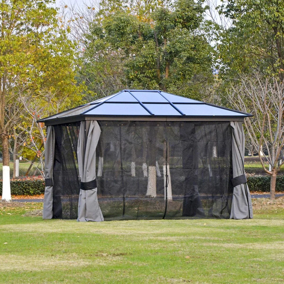 Luxus Pavillon Gartenpavillon Alu Partyzelt Gartenzelt mit lichtdurchlässigem PC Dach Dunkelgrau+Schwarz 300 x 360 x 265 - 0