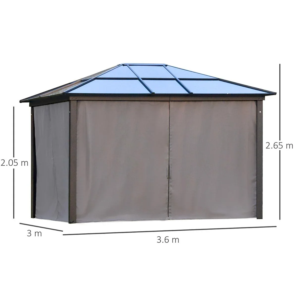 Luxus Pavillon Gartenpavillon Alu Partyzelt Gartenzelt mit lichtdurchlässigem PC Dach Dunkelgrau+Schwarz 300 x 360 x 265 - 1