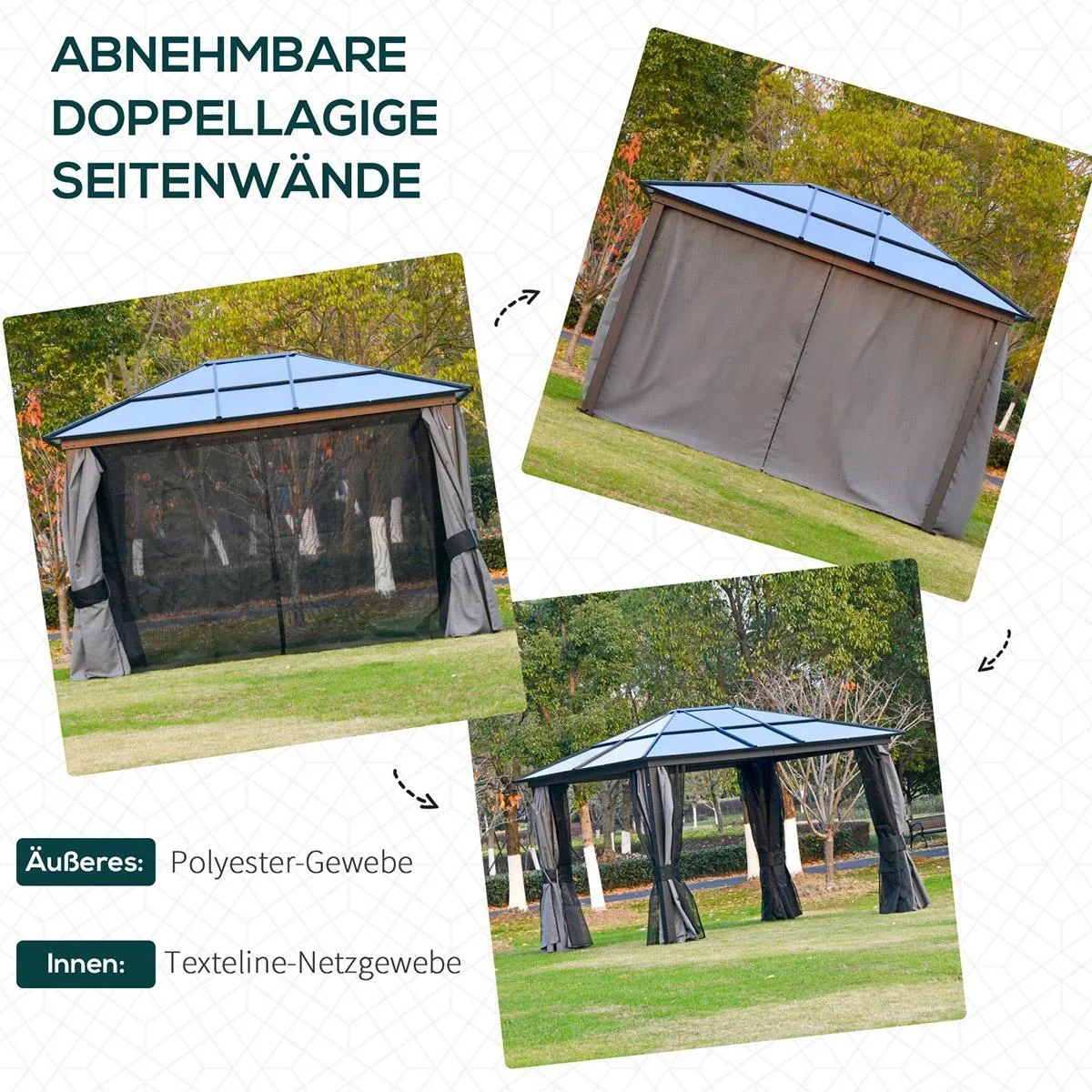 Luxus Pavillon Gartenpavillon Alu Partyzelt Gartenzelt mit lichtdurchlässigem PC Dach Dunkelgrau+Schwarz 300 x 360 x 265 - 2