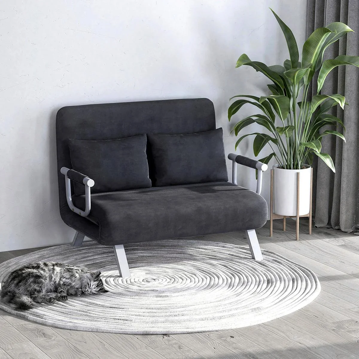 2-Sitzer Schlafsofa mit Armlehne 3-in-1 Schlafsessel Gästebett Klappmatratze Klappbett Chaiselongue Multifunktion Wildle - 0
