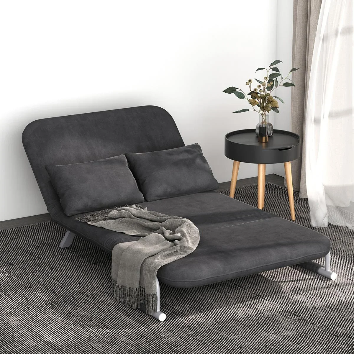 2-Sitzer Schlafsofa mit Armlehne 3-in-1 Schlafsessel Gästebett Klappmatratze Klappbett Chaiselongue Multifunktion Wildle - 2