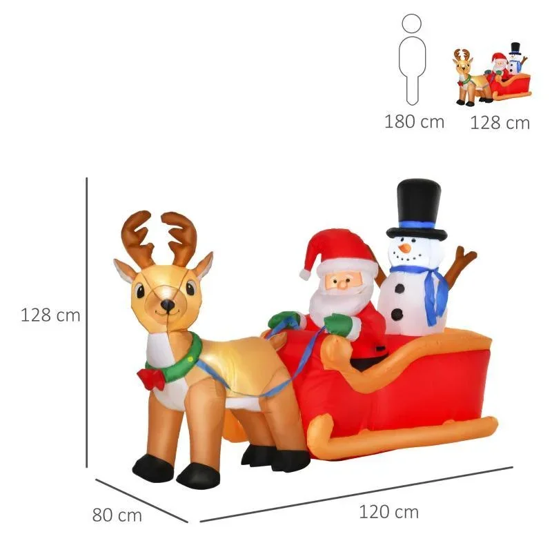 Aufblasbarer Weihnachtsmann auf Schlitten mit Schneemann Weihnachtsdekoration LED wetterfest Polyester 200 x 80 x 128 cm - 0