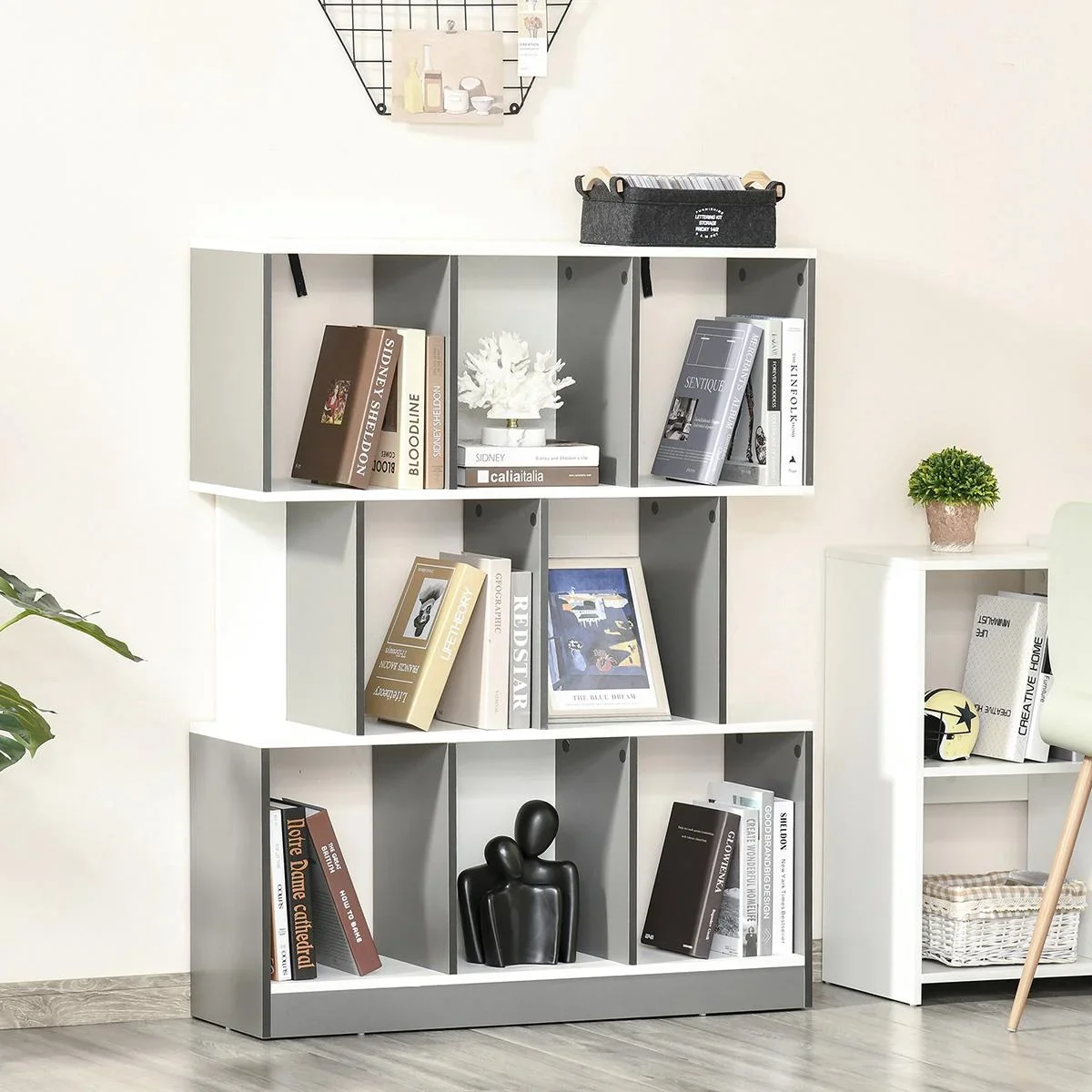 Bücherregal Standregal Büroregal Aktenregal für Büro Wohnzimmer Arbeitszimmer Spanplatte Grau+Weiß 100 x 24 x 124 cm - 0