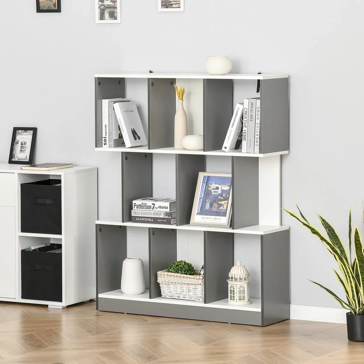 Bücherregal Standregal Büroregal Aktenregal für Büro Wohnzimmer Arbeitszimmer Spanplatte Grau+Weiß 100 x 24 x 124 cm - 2