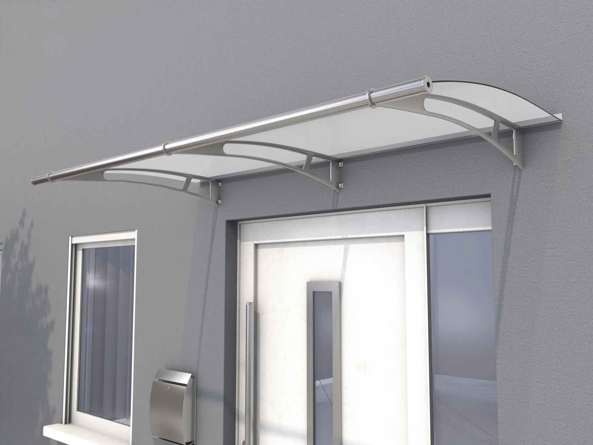 Pultvordach L 190, 190 x 95 x 17 cm, Edelstahl, 4mm satiniert weiß - 1