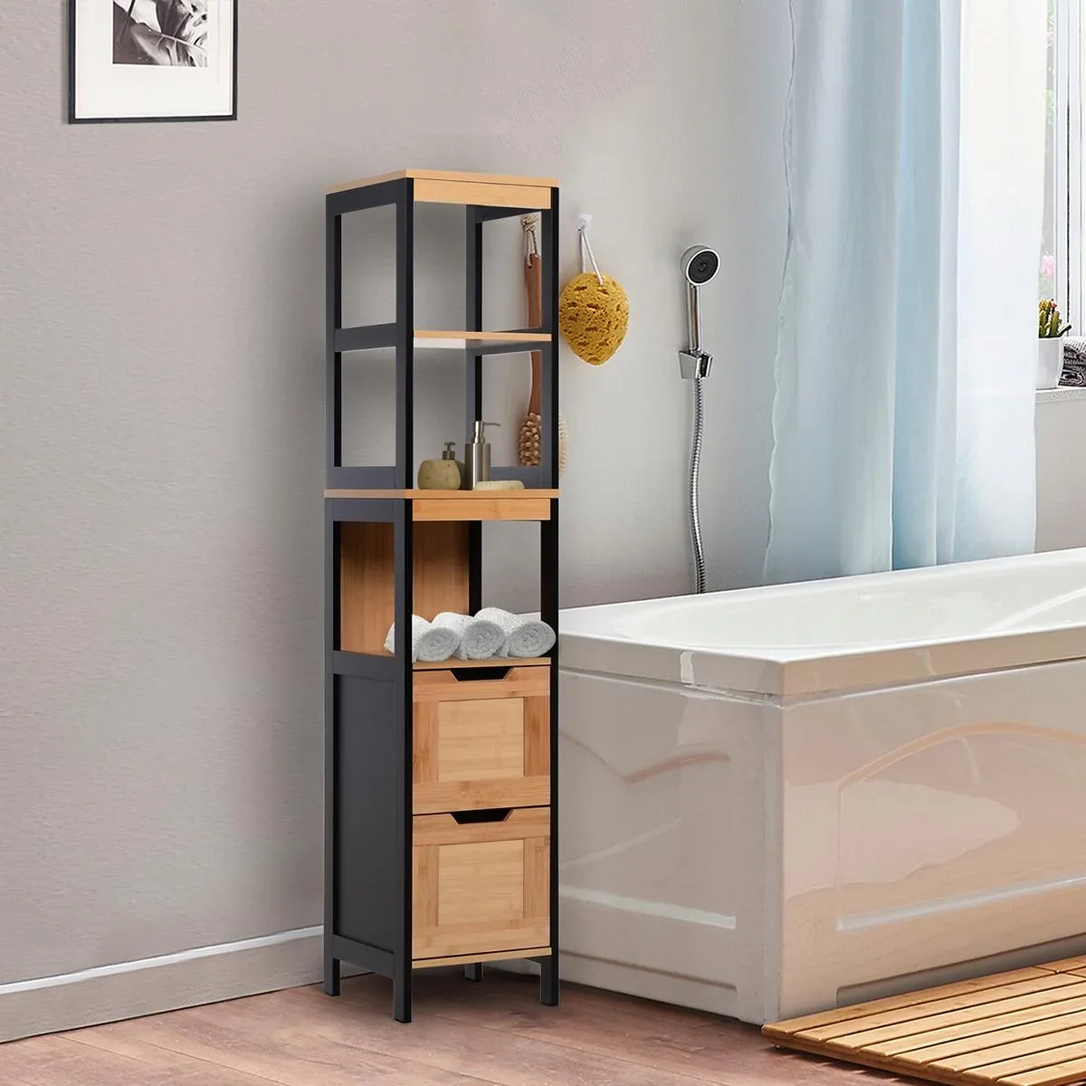 Badezimmerregal mit 3 Ablagen braun/schwarz - 2