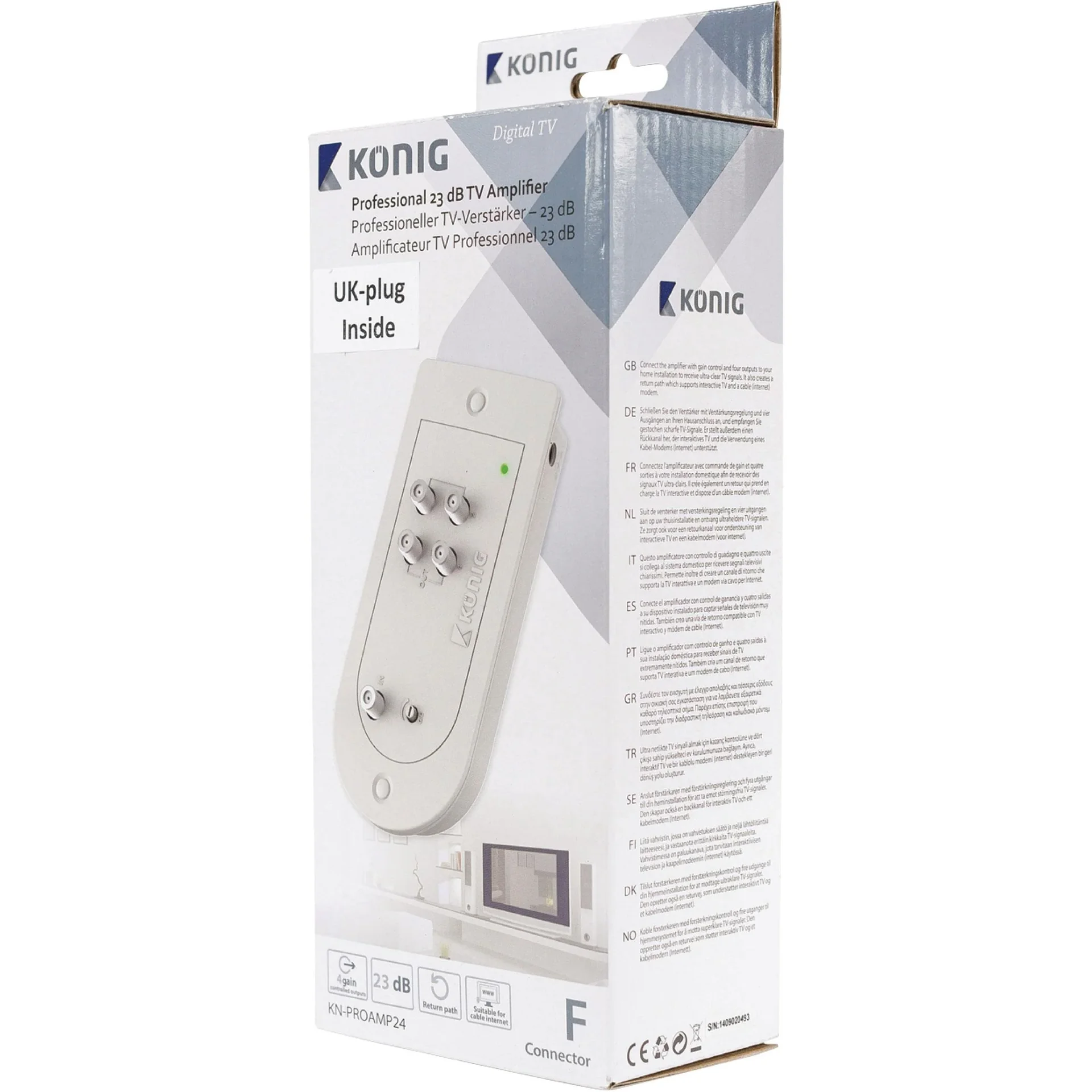 Kabel-TV Verstärker 23 dB 4 Ausgänge - 0